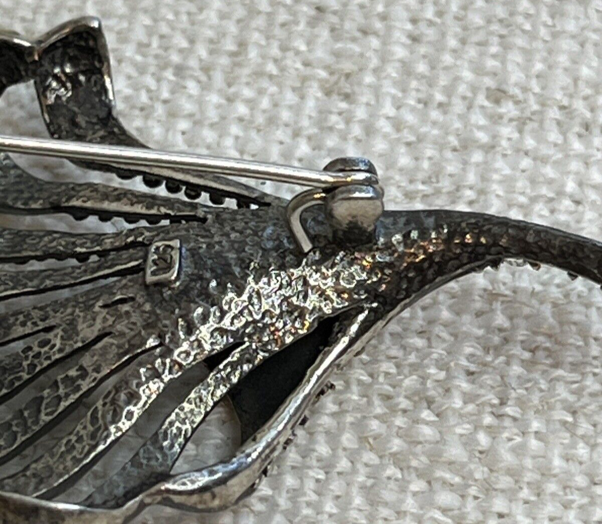 Floral 925 Sterling Silver & Clear Rhinestones Brooch Pin With Single Pearl
