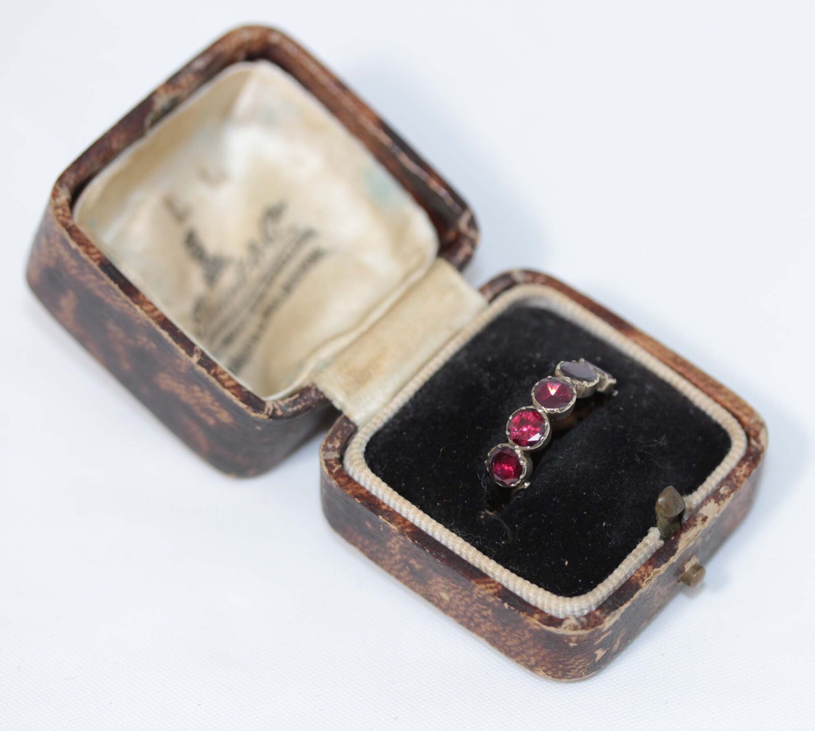 PRETTIEST GEORGIAN 9CT GOLD FIVE GARNET HALF HOOP RING in AMAZING CONDITION