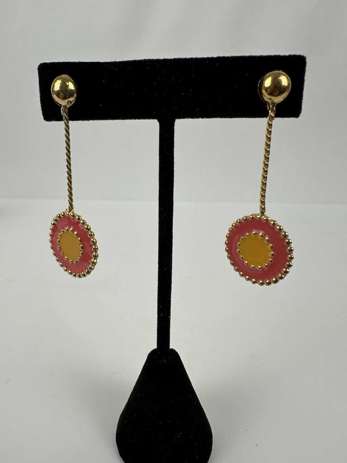 Vintage Clip On Pink And Mustard Yellow Dangle Earrings From Estate