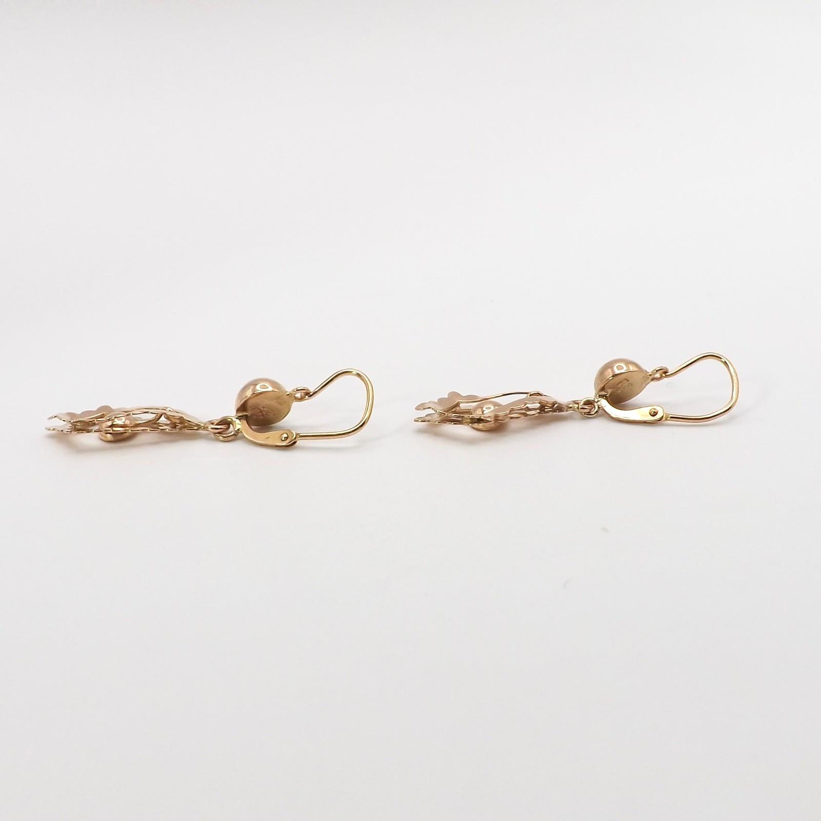 Art Deco 18k Rose Gold Dangle Front Closure Earrings Cherries Italy 750