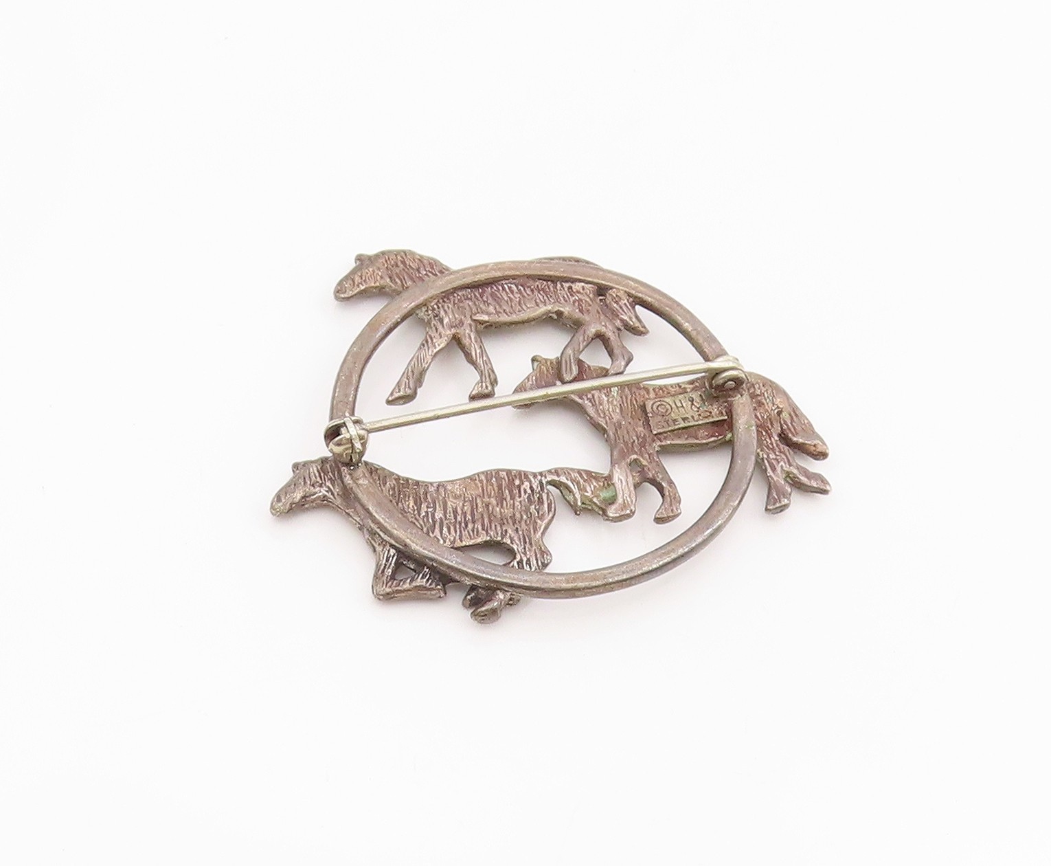 925 Sterling Silver Vintage Brooch Pin HAND & HAMMER Running Horse Trio BP12180