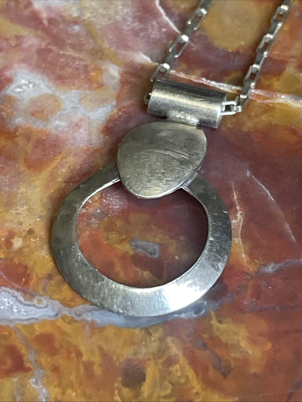 Vintage Sterling Silver Modernist Pendant Necklace 21”