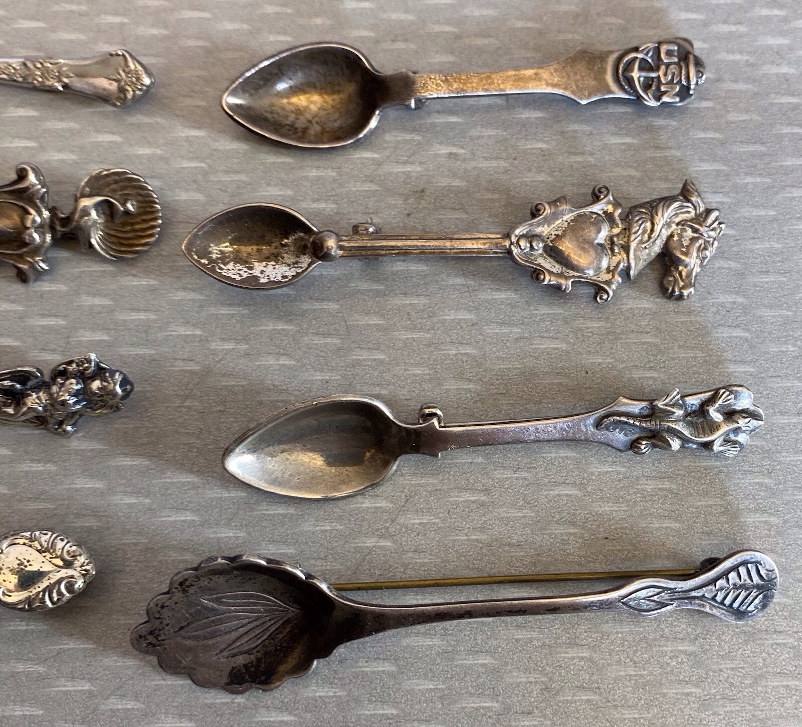 Estate Collection Sterling Silver Spoon Brooch Lot 12 Souvenir USN Yellowstone