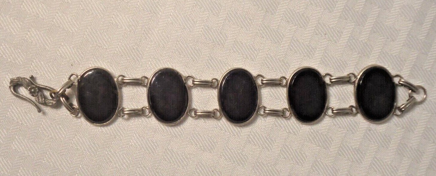 5 Stone Silver and Black Bracelet 7 1/4″