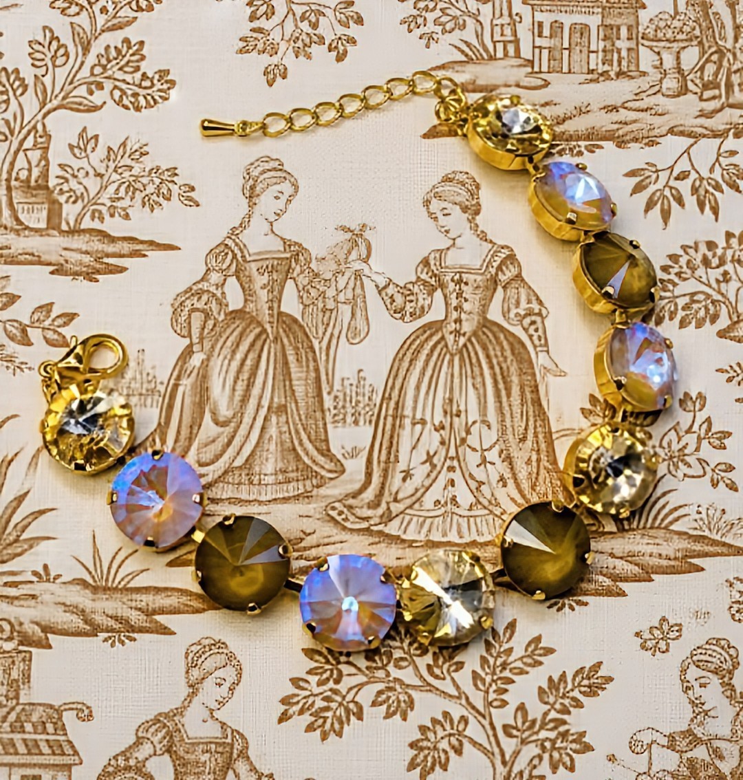 Vintage Champagne W/ Large Premium Crystals In 18k Plated Tennis Bracelet