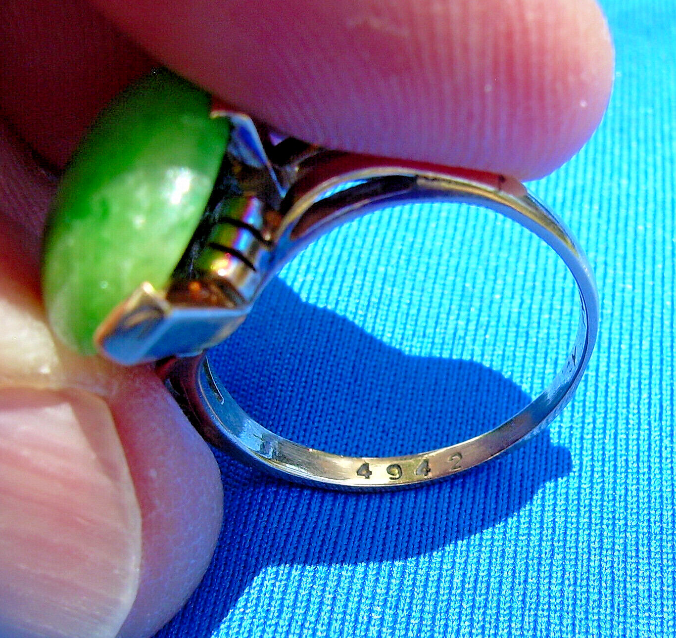 Original EARTH MINED Green Jadeite JADE Deco Engagement Ring 14K GOLD Solitaire