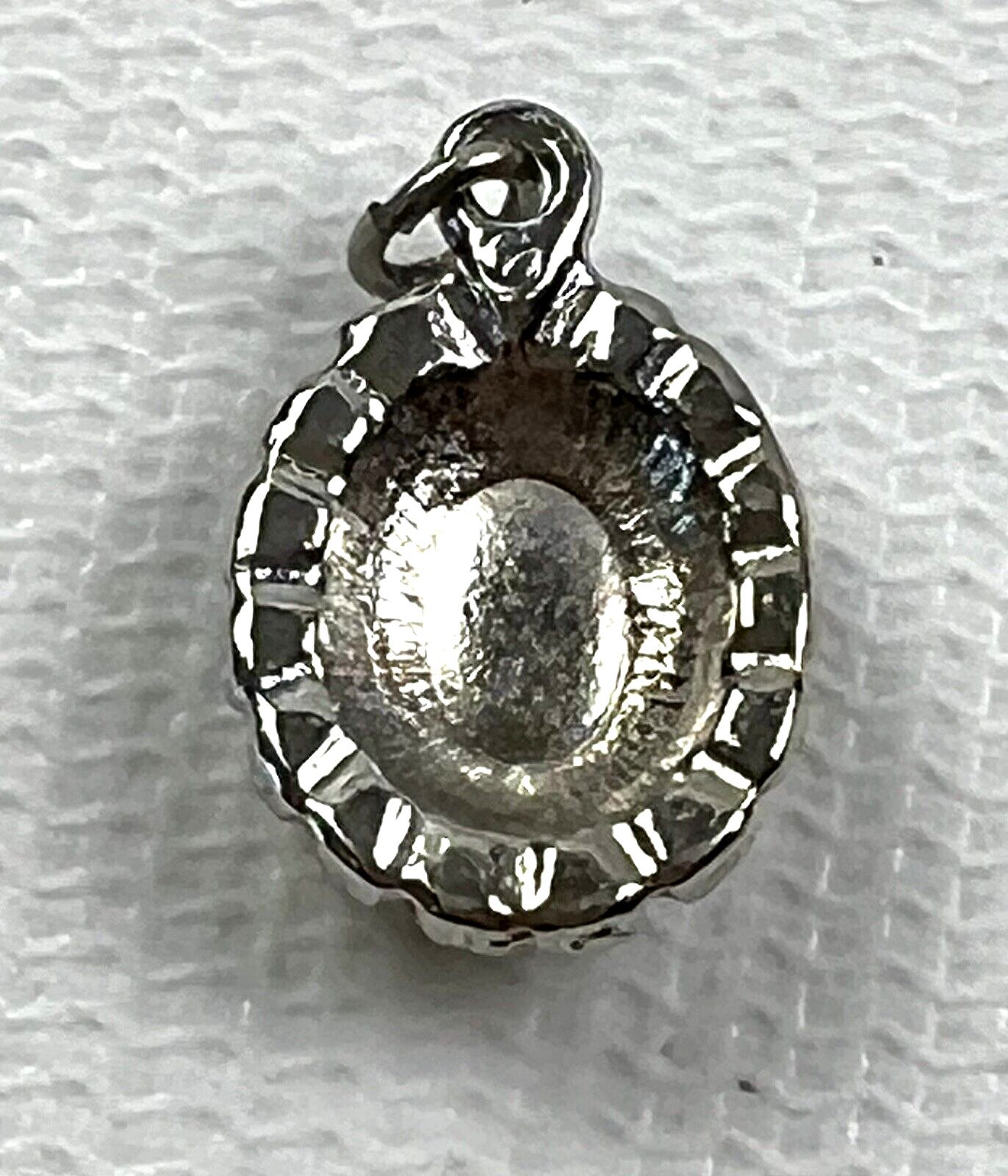 Vintage Small Pink Stone Silver Toned Pendant .75″ x .50″