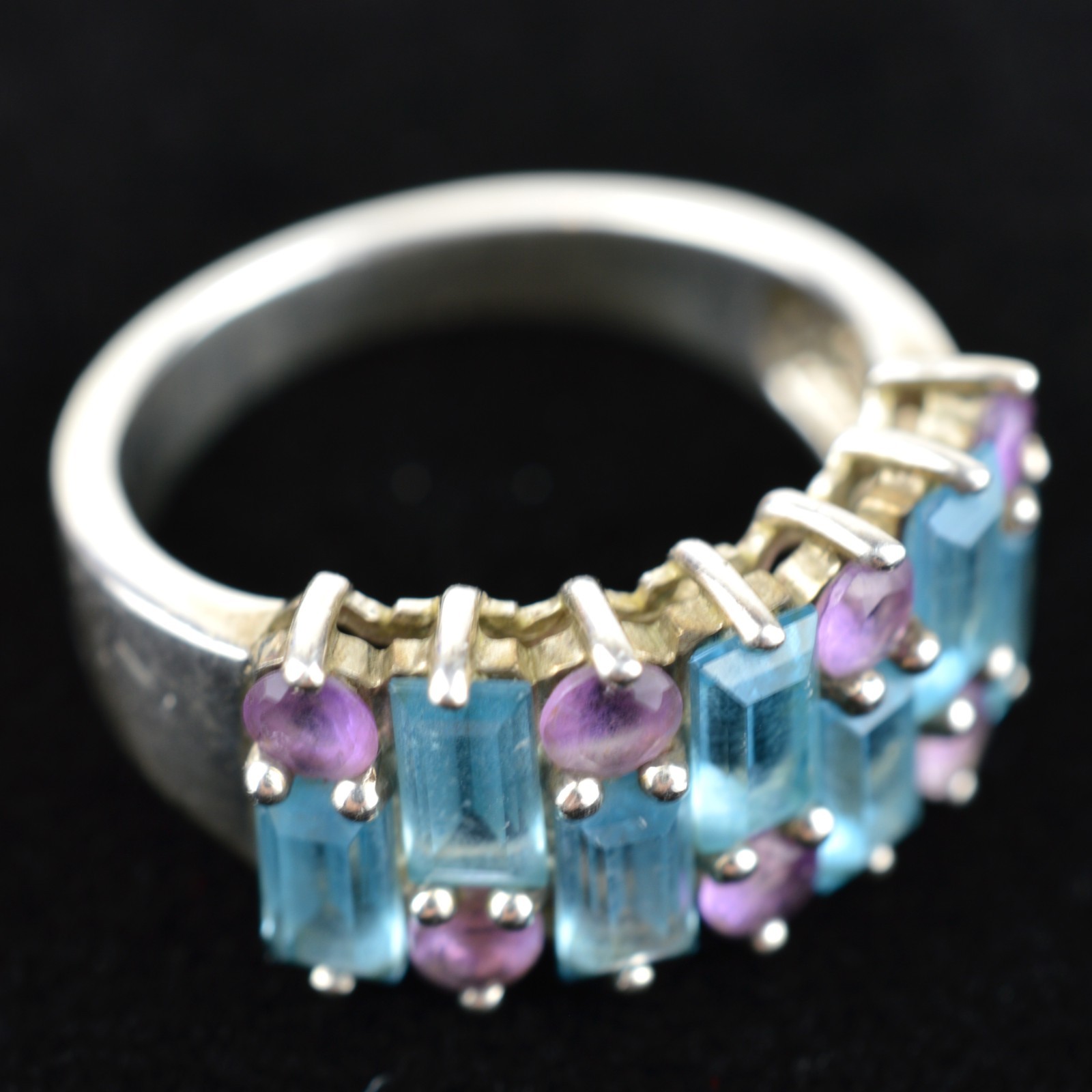 HN Ring Sterling Silver 925 with Topaz and Amethyst, Size 7.75