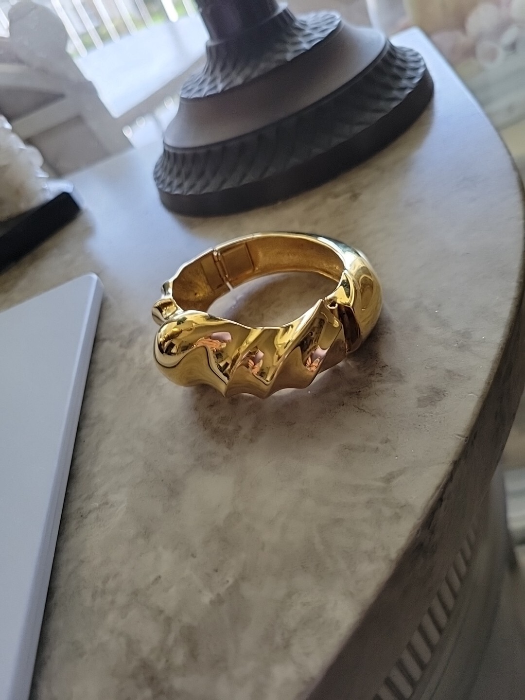 Vintage AS Hallmark Gold Plate Mixed Alloys Hinged High Polished Modern Bangle