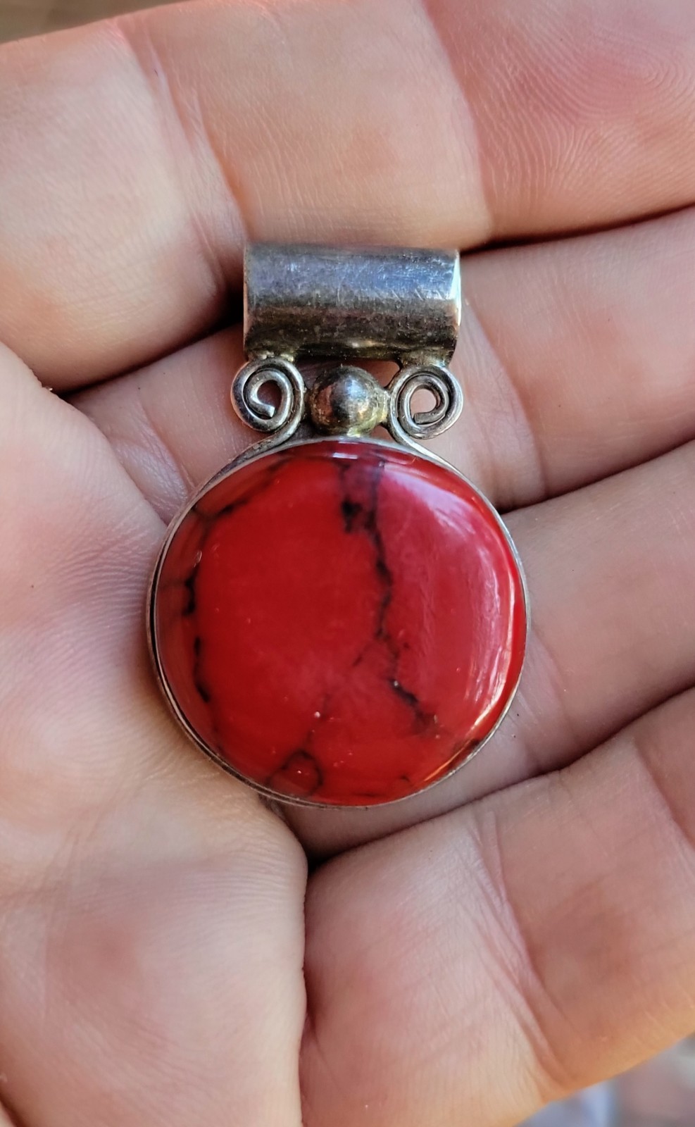 Vintage Sterling Silver Pendant w Red Bloodstone Mexican