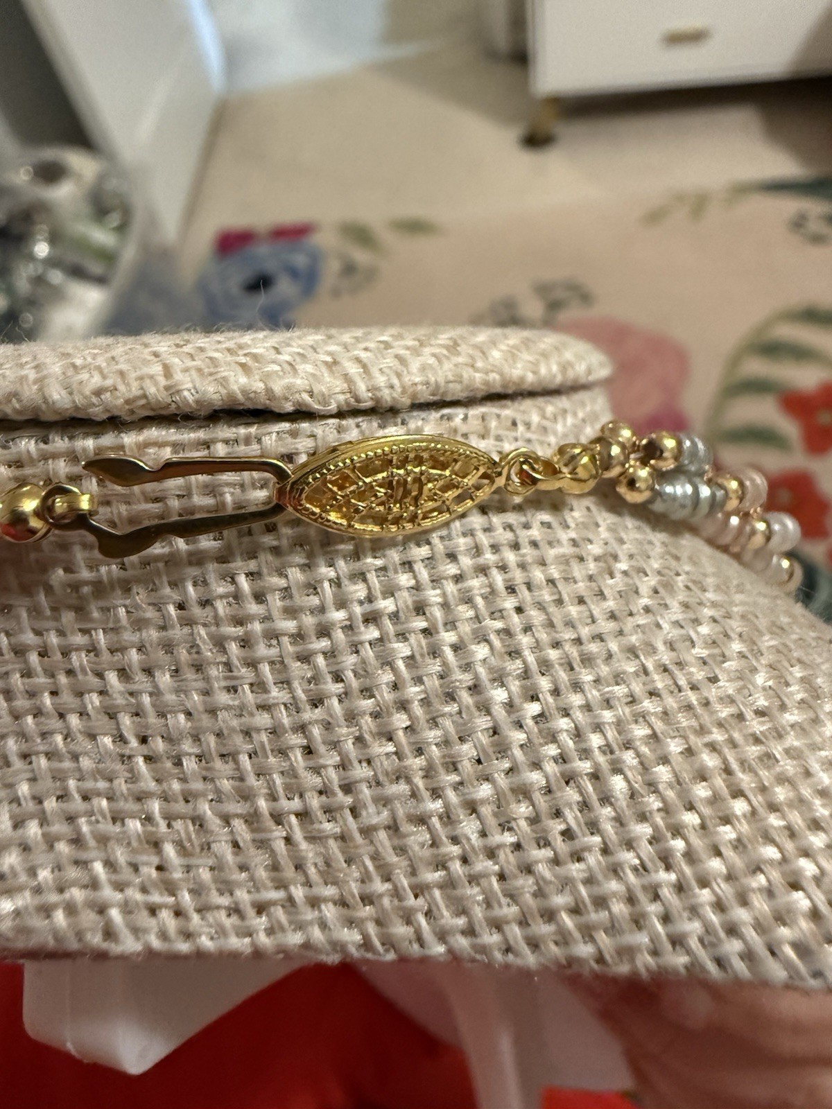 Gold Silver Stamped Vintage Beaded Necklace Lobster Claw Clasp