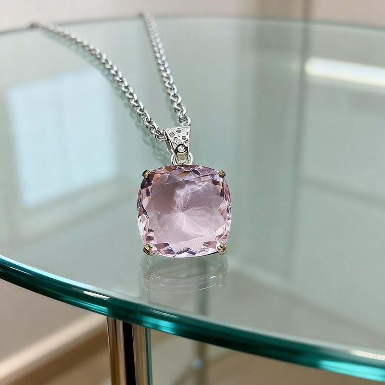 High Quality Pink Sapphire Cushion Necklace 70-80Ct, Gemstone Pendant