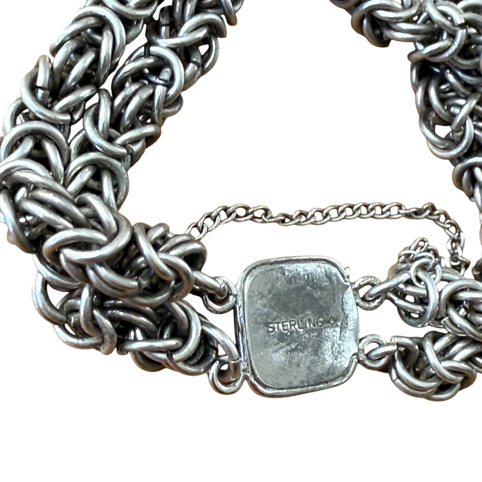 Vintage Sterling Silver Double Byzantine Bracelet With Clasp safety Chain