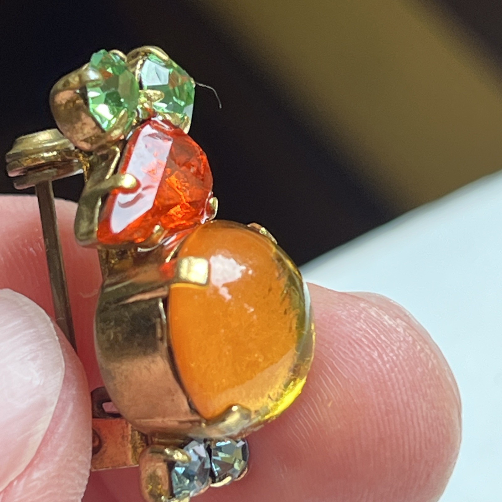 Vintage Made In Austria Mouse Brooch Prong Set Cabochon & Faceted Crystals