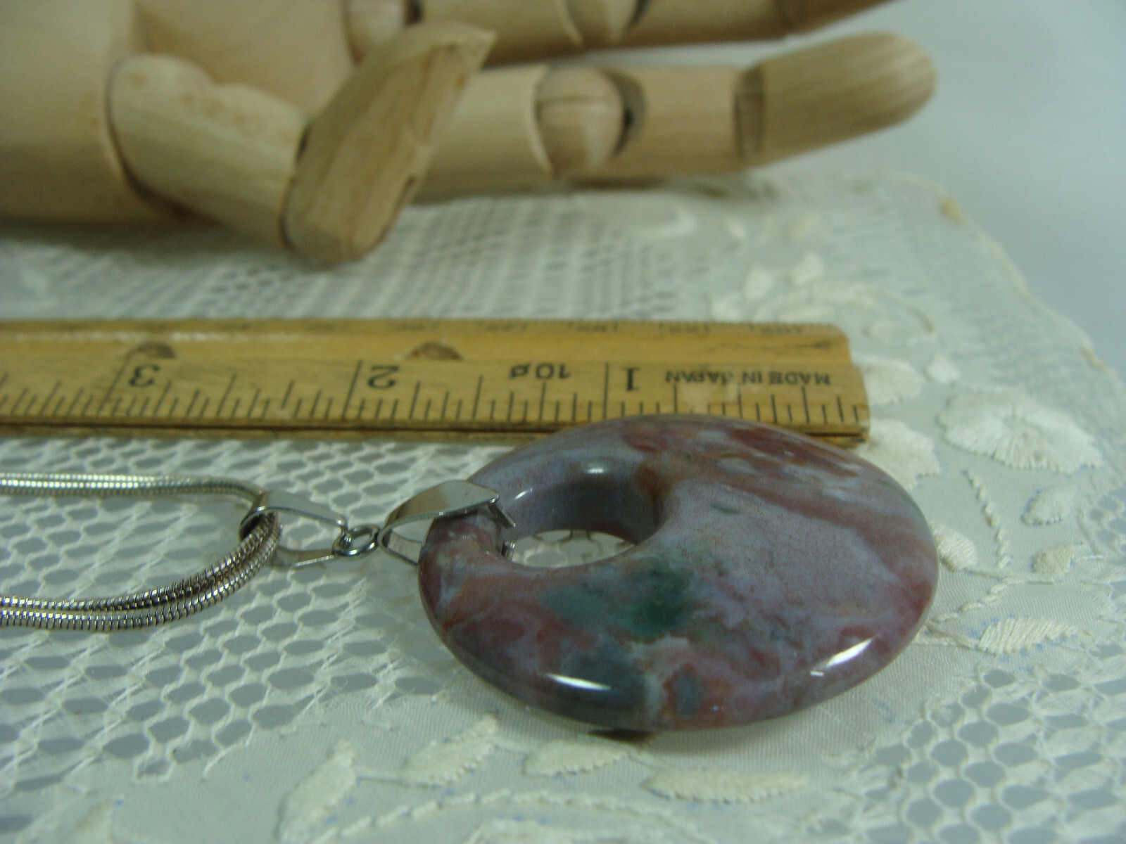 AC Double Strand Silver Tone Chain Round Disk Quartz Stone Boho Pendant Necklace