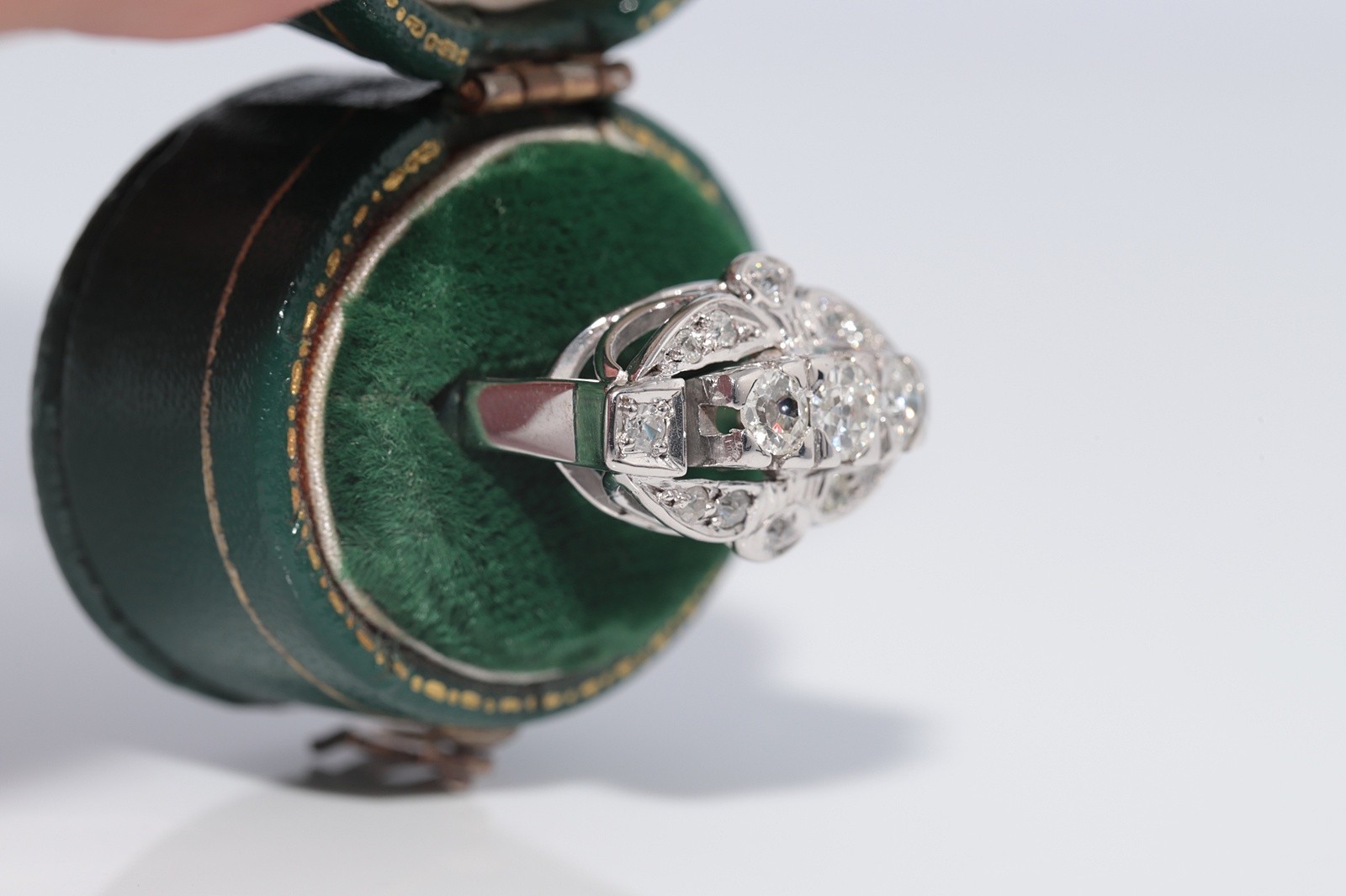 Antique Circa 1920s 14k Gold Art Deco Natural Diamond Decorated Ring