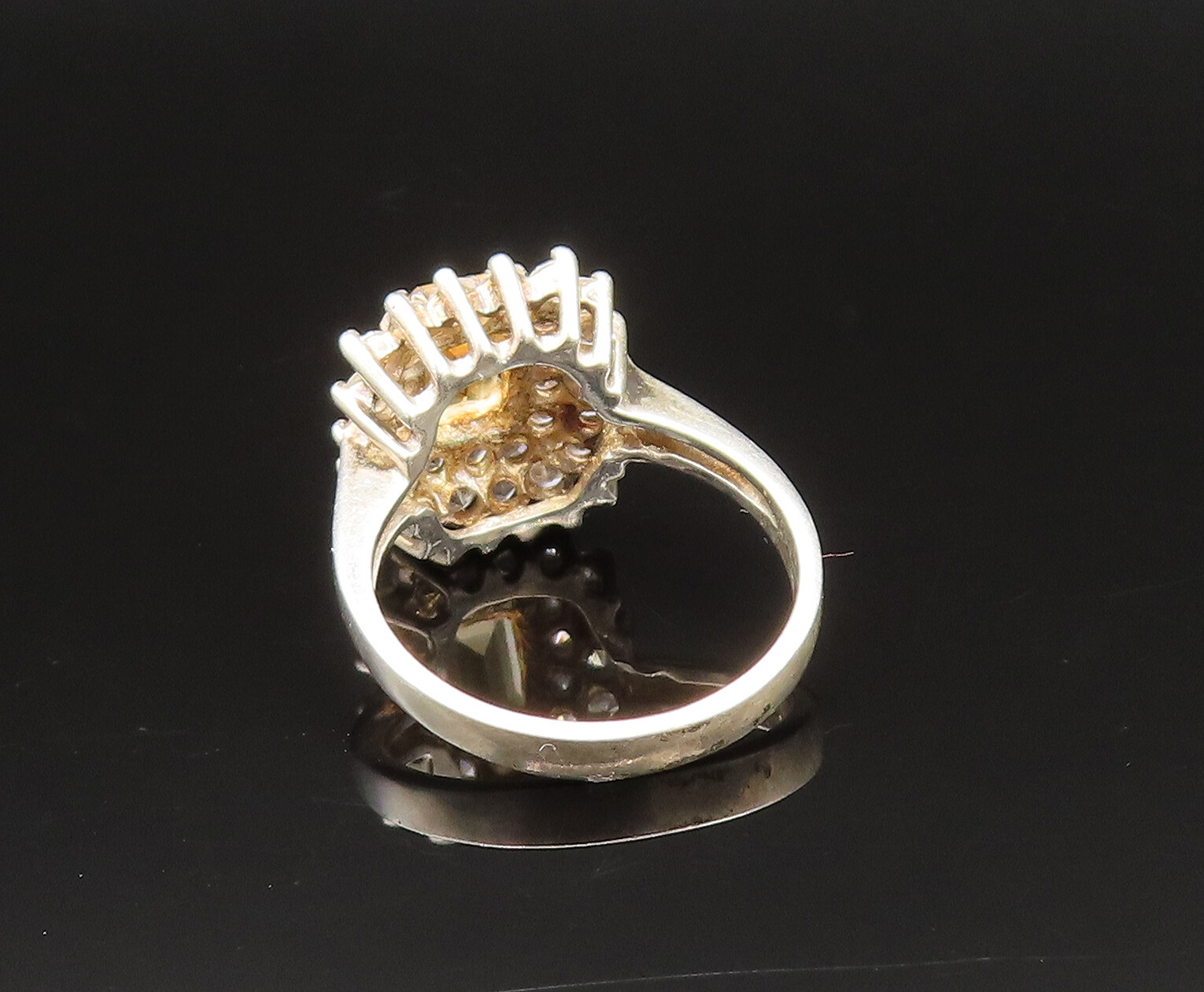 925 Sterling Silver Vintage Citrine & Cubic Zirconia Halo Ring Sz 7 RG25641