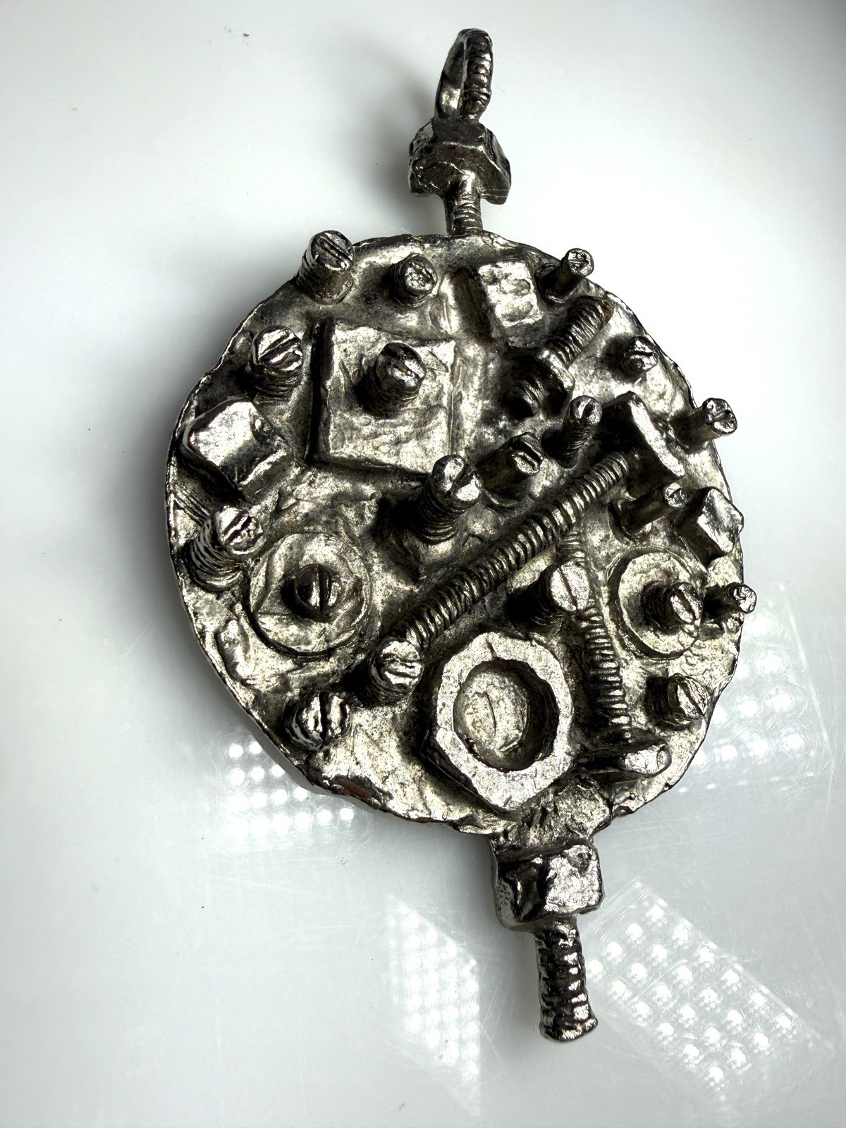 MCM Brutalist Vintage 60s Erwin Pearl Steampunk Bolts & Screws Pendant Necklace