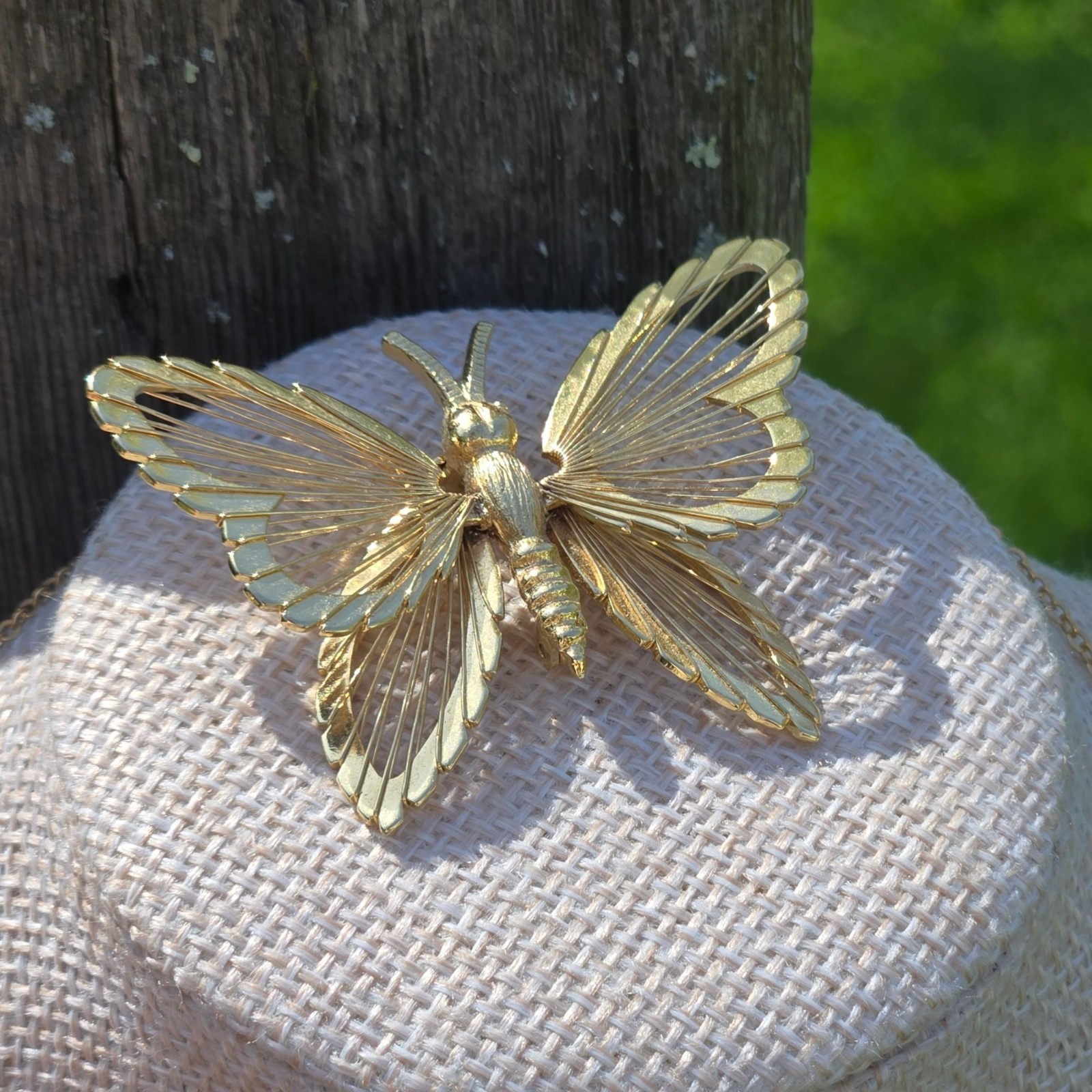 Vintage Monet Butterfly Brooch Gold Tone signed Pin Statement Minimalist jewelry