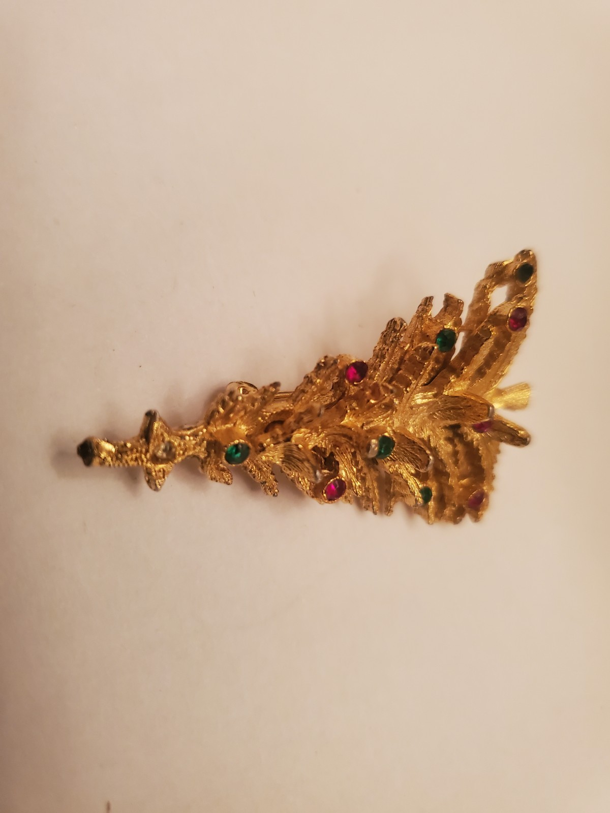 Vintage Holiday Tree Brooch Features Textured Gold-Tone Finish Decorated With…