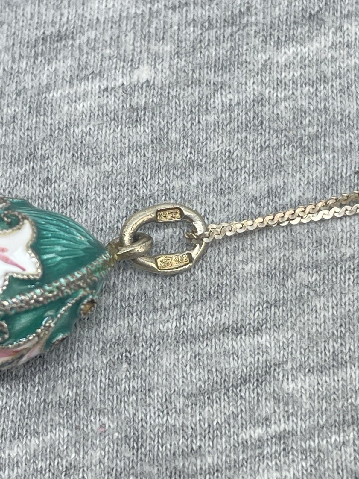 Vtg Sterling Silver 980 Cloisonne Lilies Enamel Russian Egg Pendant Chain