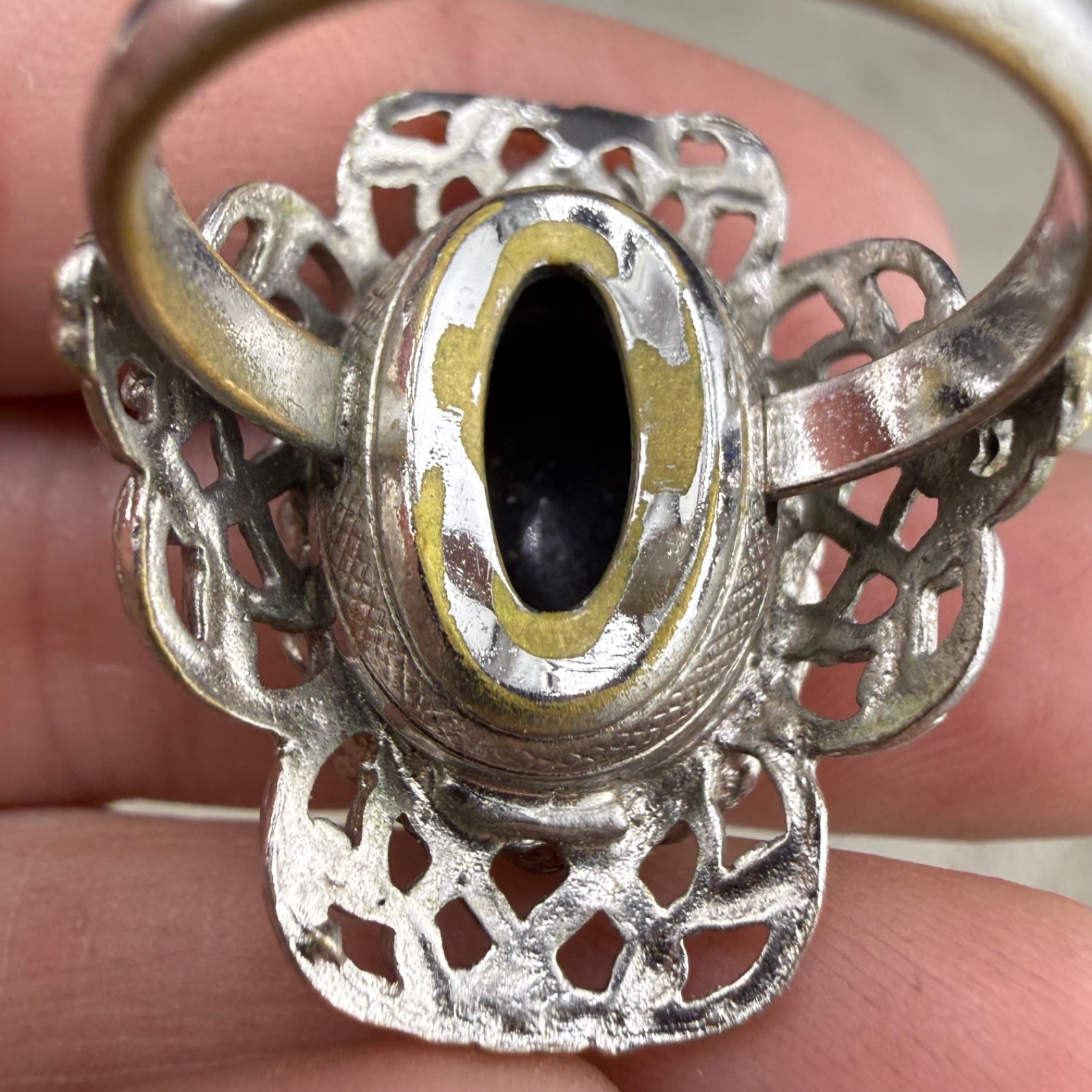 Vintage Whiting & Davis Ring Silver Tone Adjustable Size 6