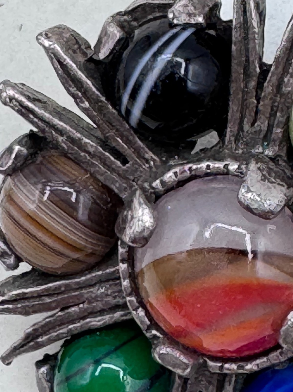 Vintage Miracle Scottish Celtic Pewter Agate Multi-Stone Starburst Brooch Pin