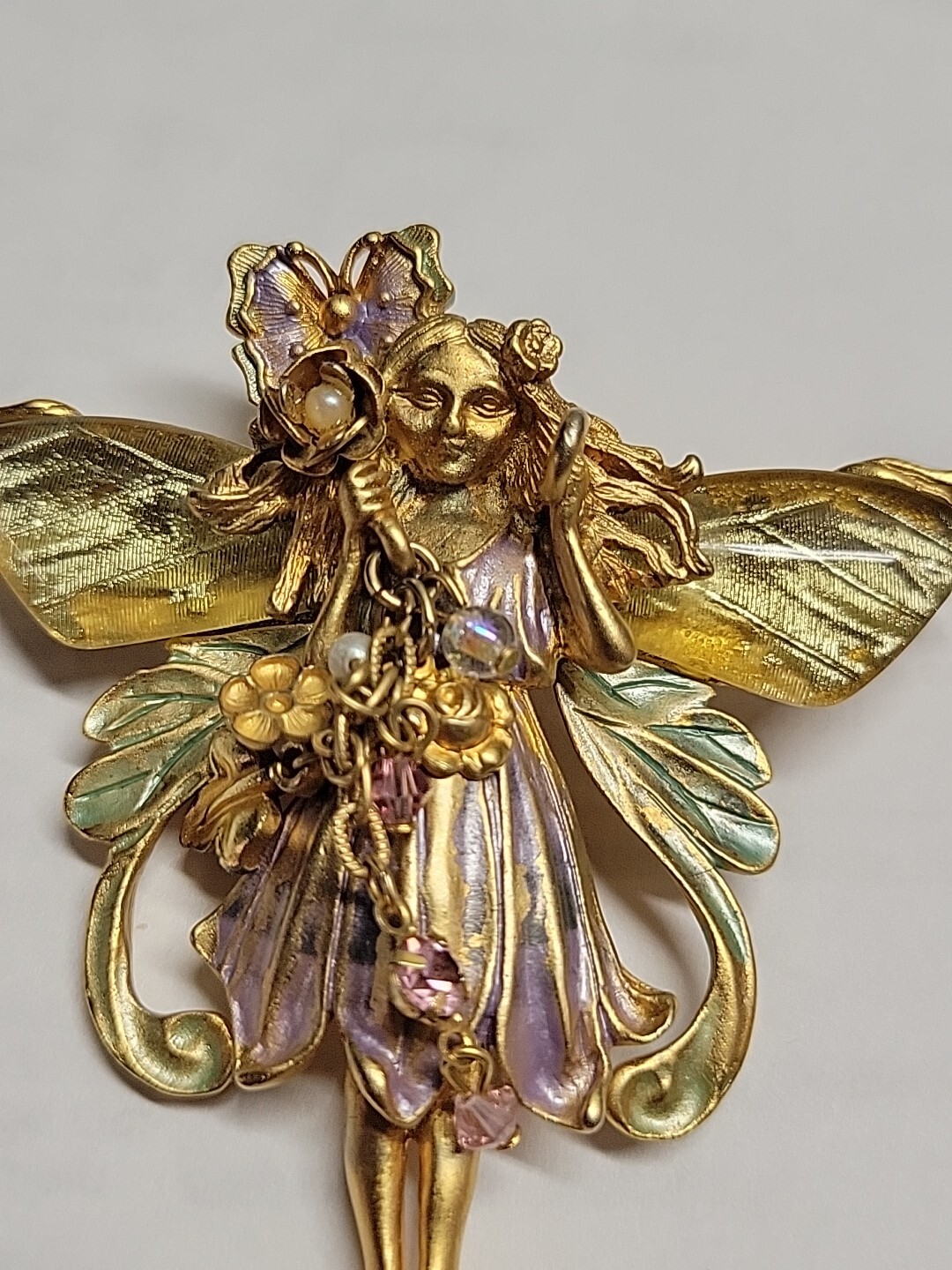 Vtg Kirk’s Folly Enamel Primrose Flower Magic Garden Fairy Brooch Pin Pendant