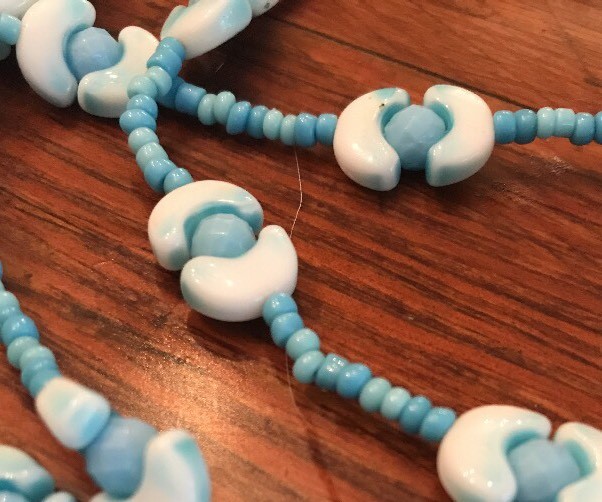 Vintage Signed WEST GERMANY Art Glass Blue Beaded Necklace And Clip On Earrings