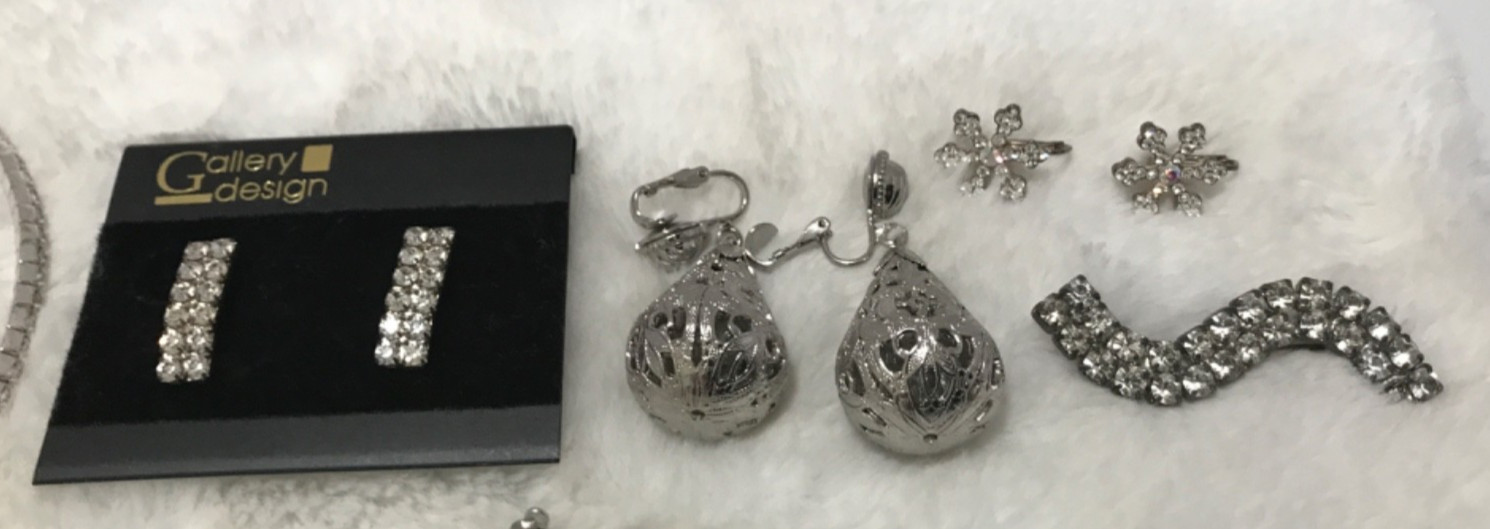 Vintage Lot Wearable Rhinestone Jewelry Belt Necklace Earrings Pin Bracelet