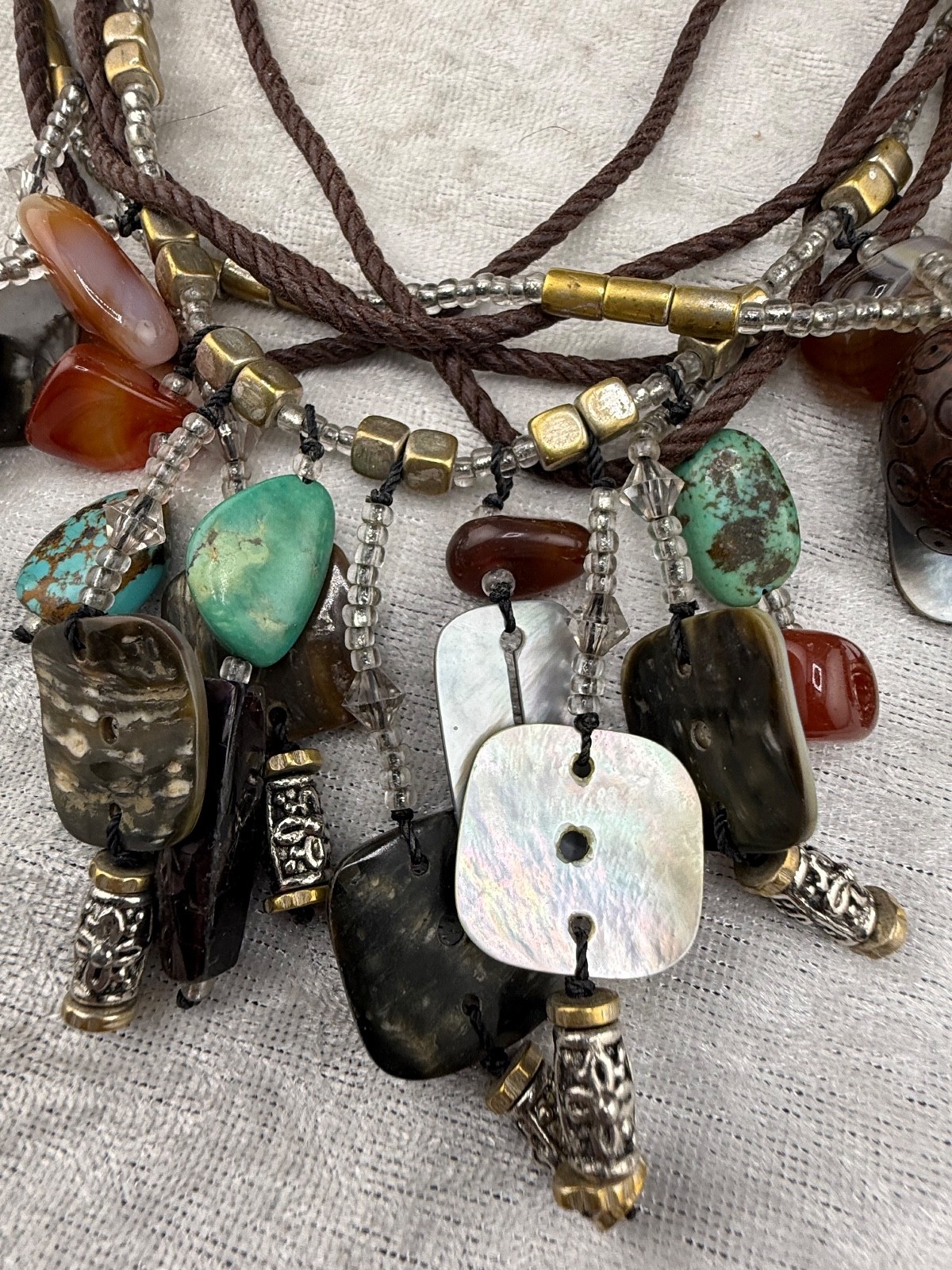 Boho Layered Fringe Necklace Pierced Earrings Set 20”