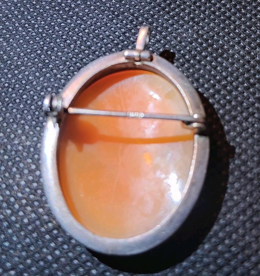 Vintage Stamped 800 Silver Right Facing Hand-carved Cameo Brooch