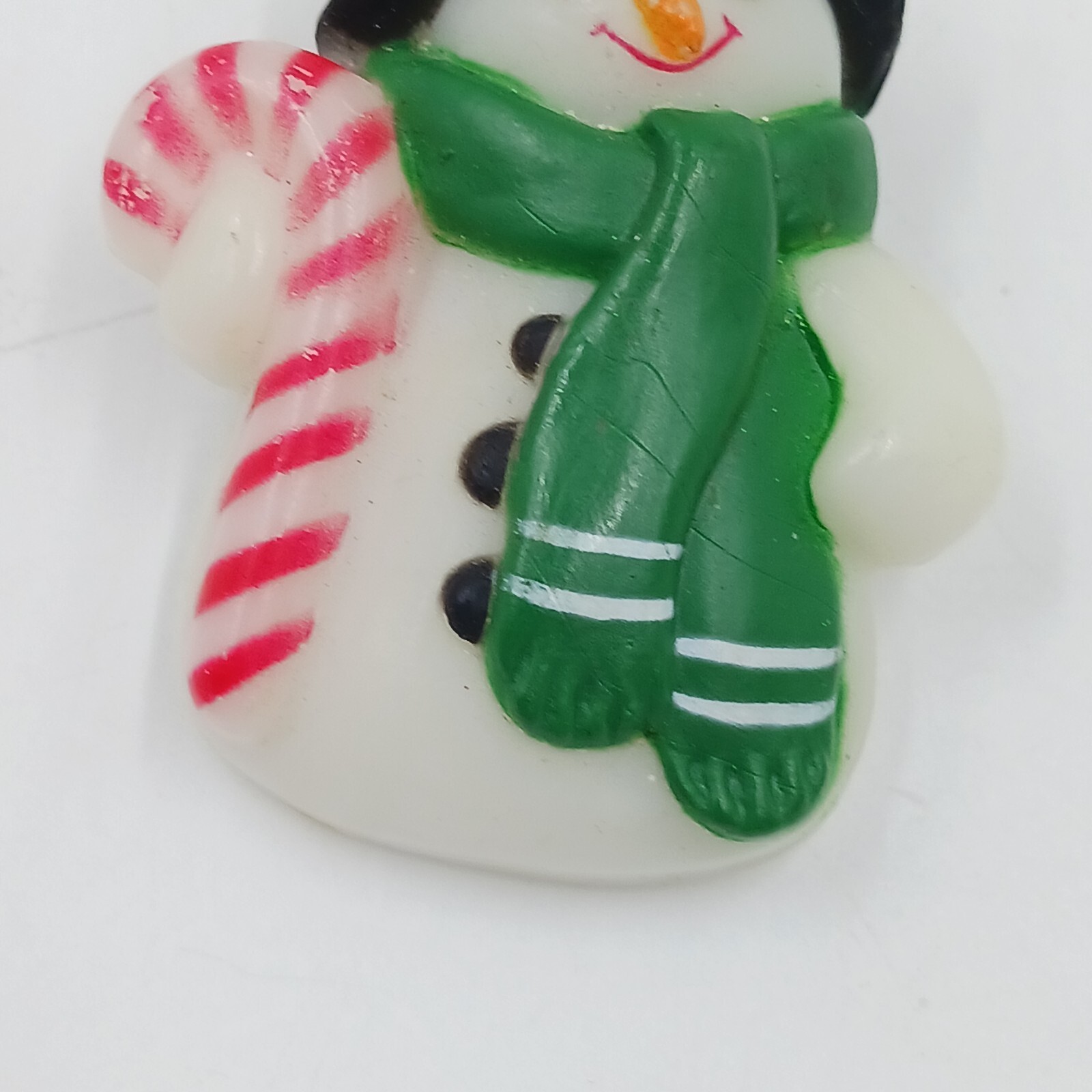Fun World S. Lehman Snowman Brooch Pin Holly Candy Cane & Green Scarf Vintage