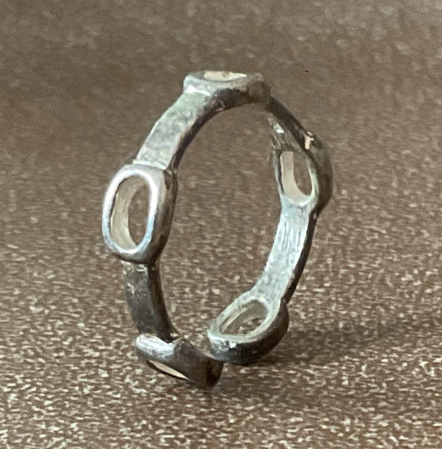 Vtg 925 Sterling Silver Ring Open Chain Link Industrial Modernist Sz 3.5 – 4.25