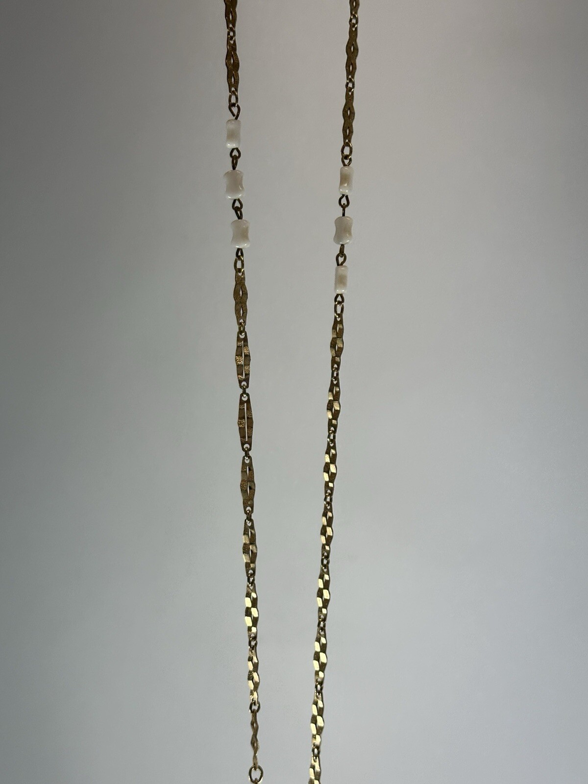 Vintage Necklace Chain White Glass Bead Teeth Station Bar Link 54 Inches