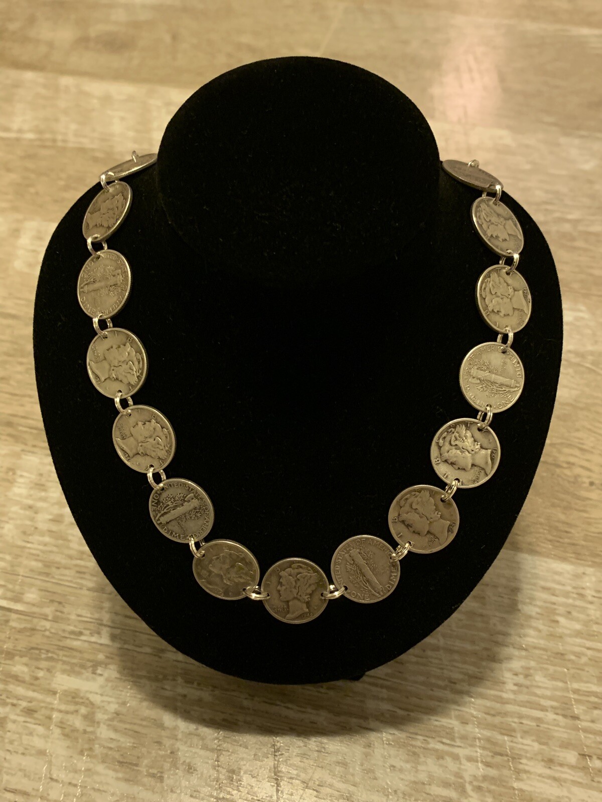 30” MERCURY DIME Coin Jewelry Necklace 90% Silver With .925 Rings & Clasp