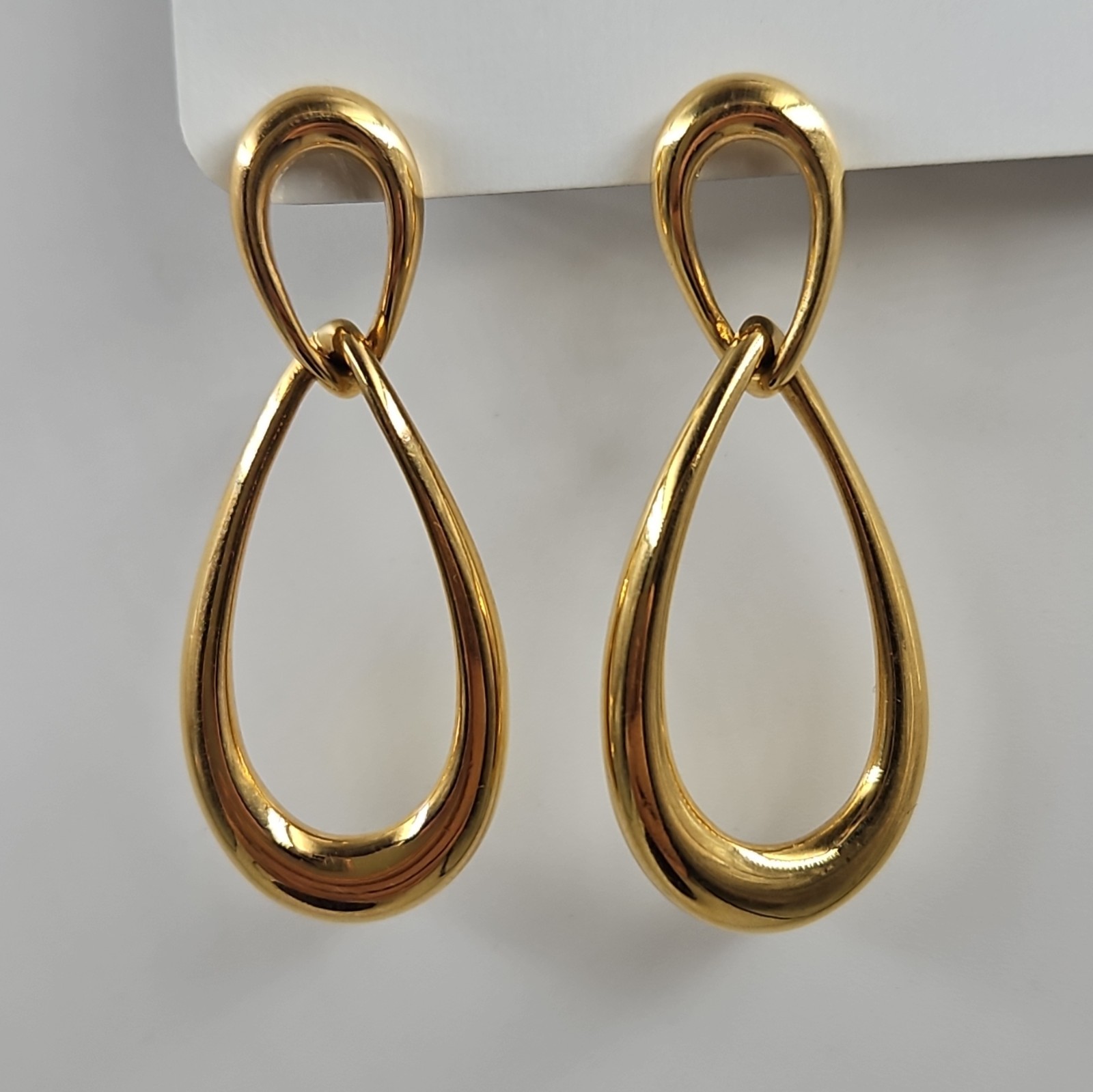 Monet Gold Tone Dangle Hoop Clip-On Earrings – Vintage Style Pierced Jewelry