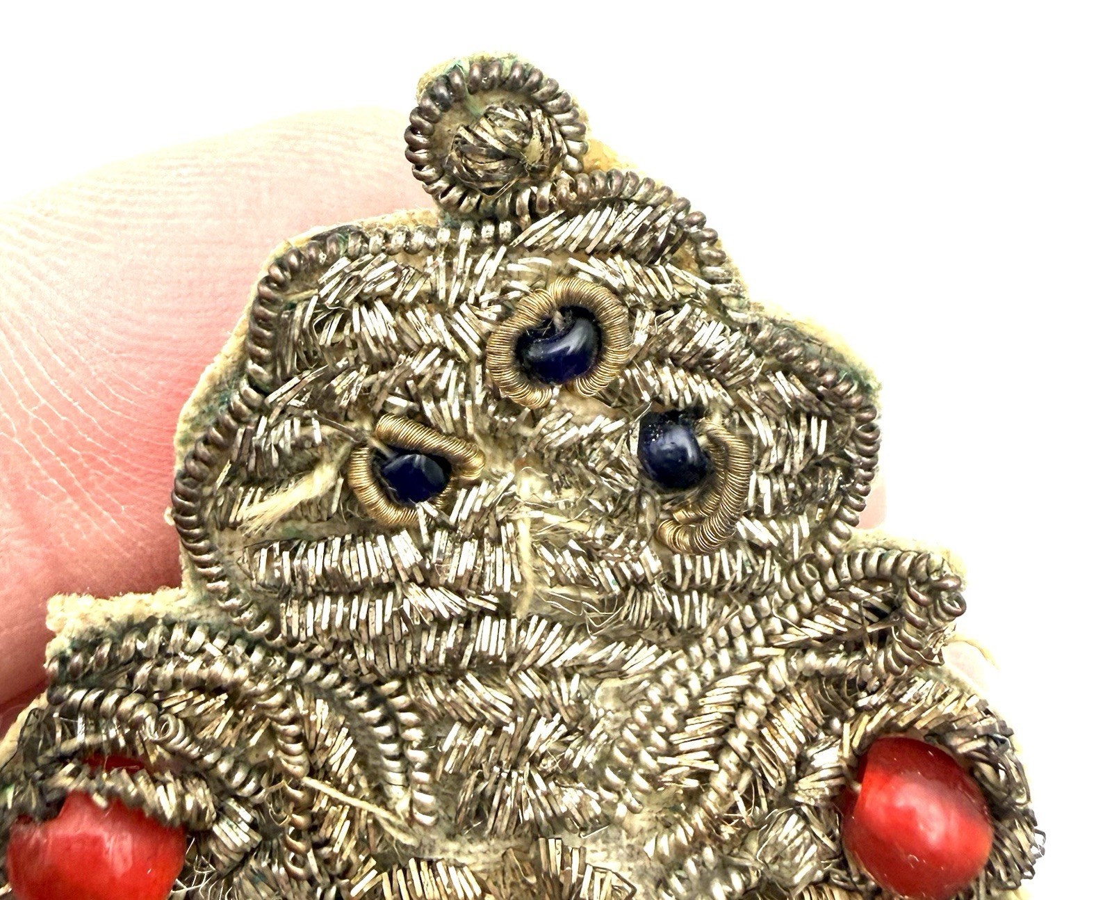 Vintage / Antique Zari Queen Brooch Pin Wire Fabric Glass Beads