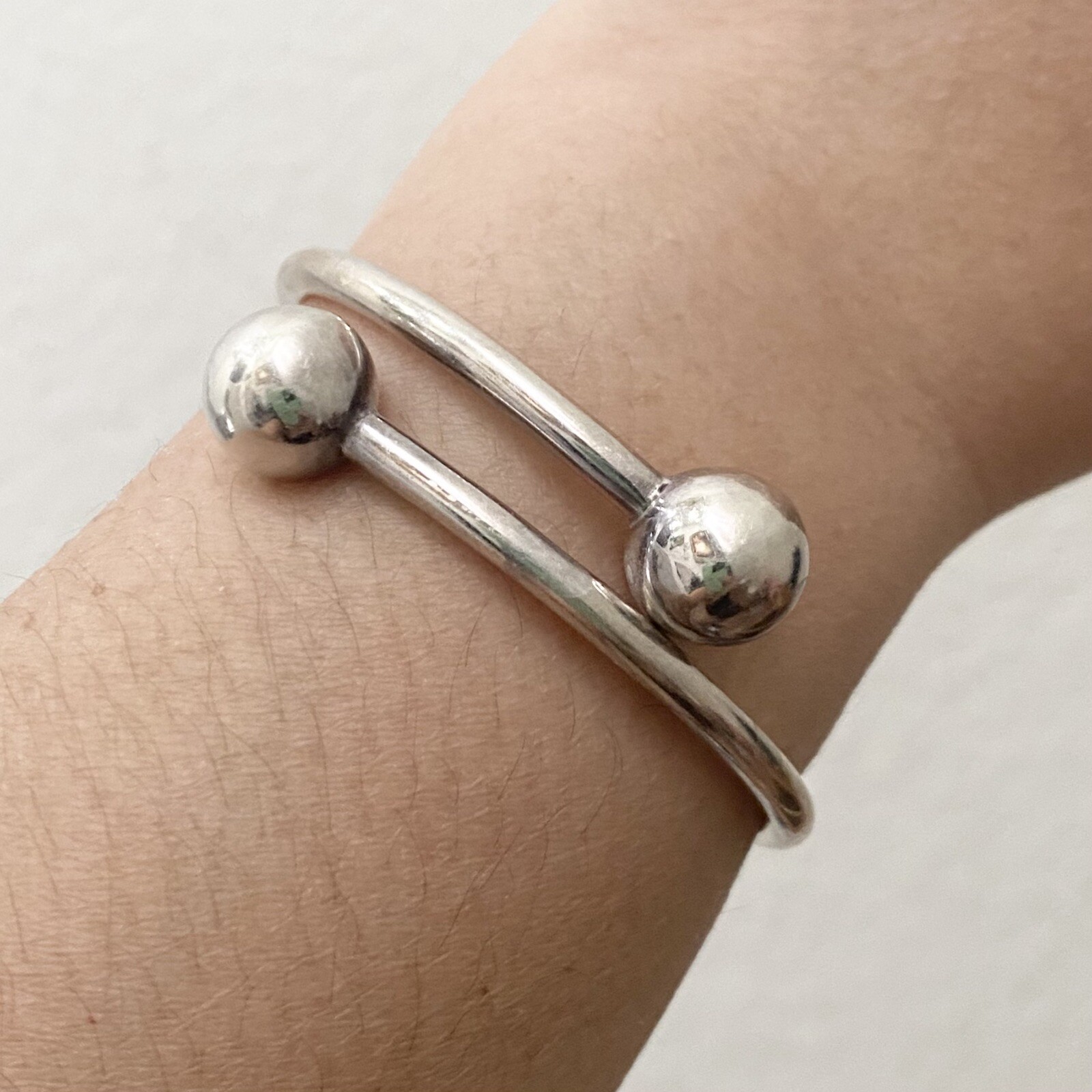 Vintage Mexican Silver 925 Orb Ball Hinge Adjustable Cuff Bangle Bracelet 14.8g