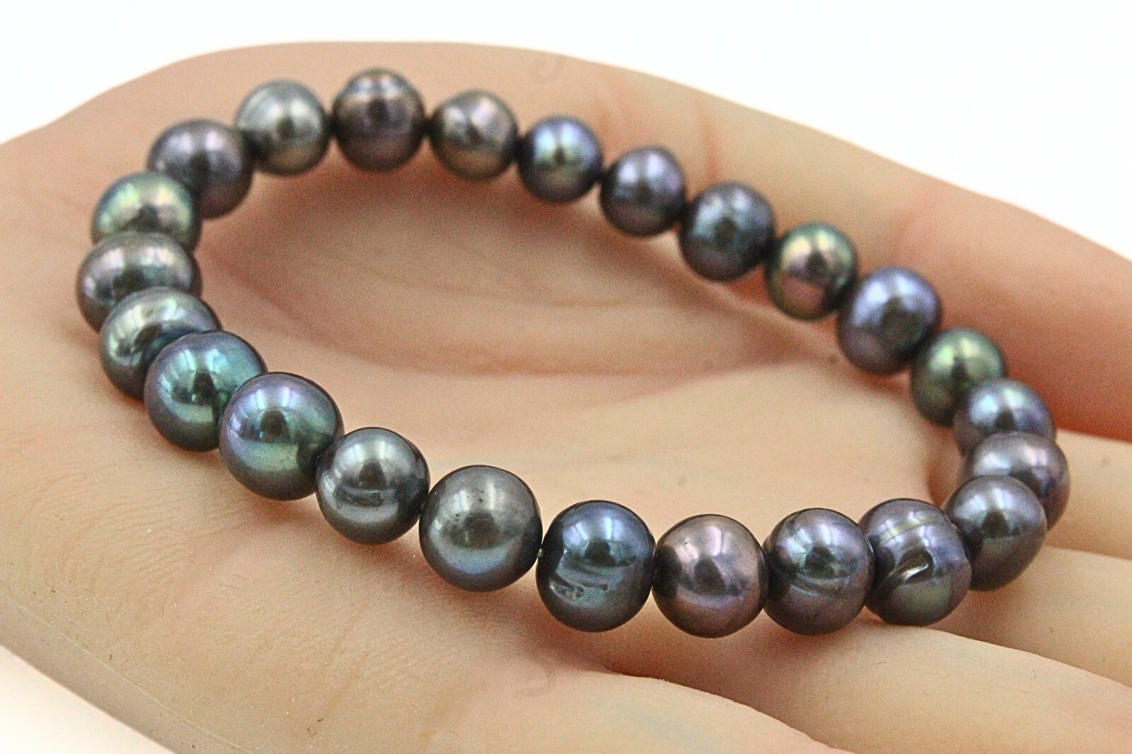 Gorgeous Peacock Black Iridescent Freshwater Contemporary HSN Stretch Bracelet