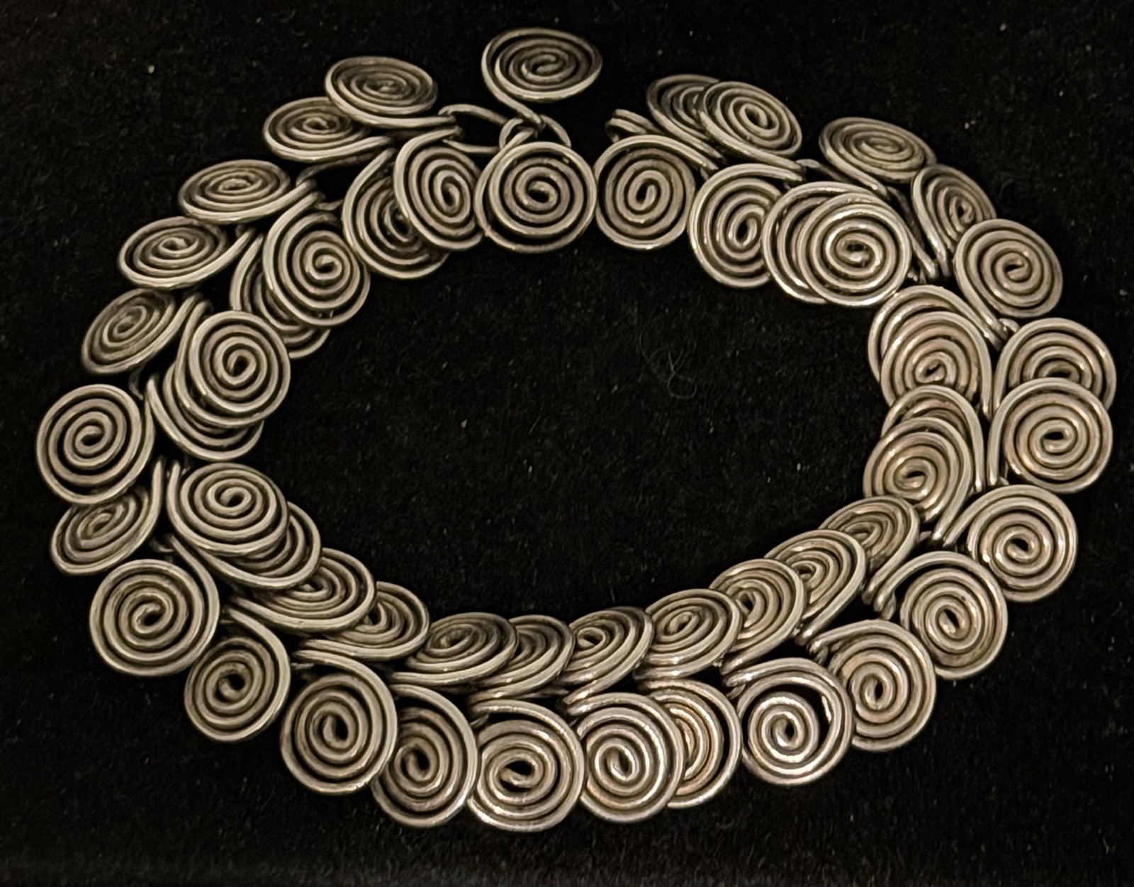 Vintage 800 Silver 7.5” Coil Swirls Handmade Hook Clasp Bracelet
