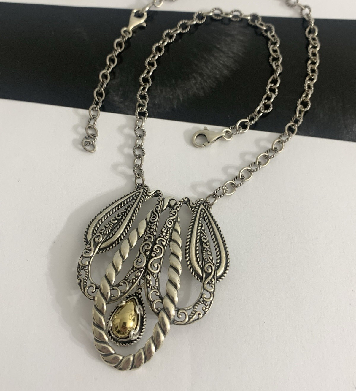 Carolyn Pollack 925 Sterling Silver Rope Design Pendant Necklace Signed Vintage