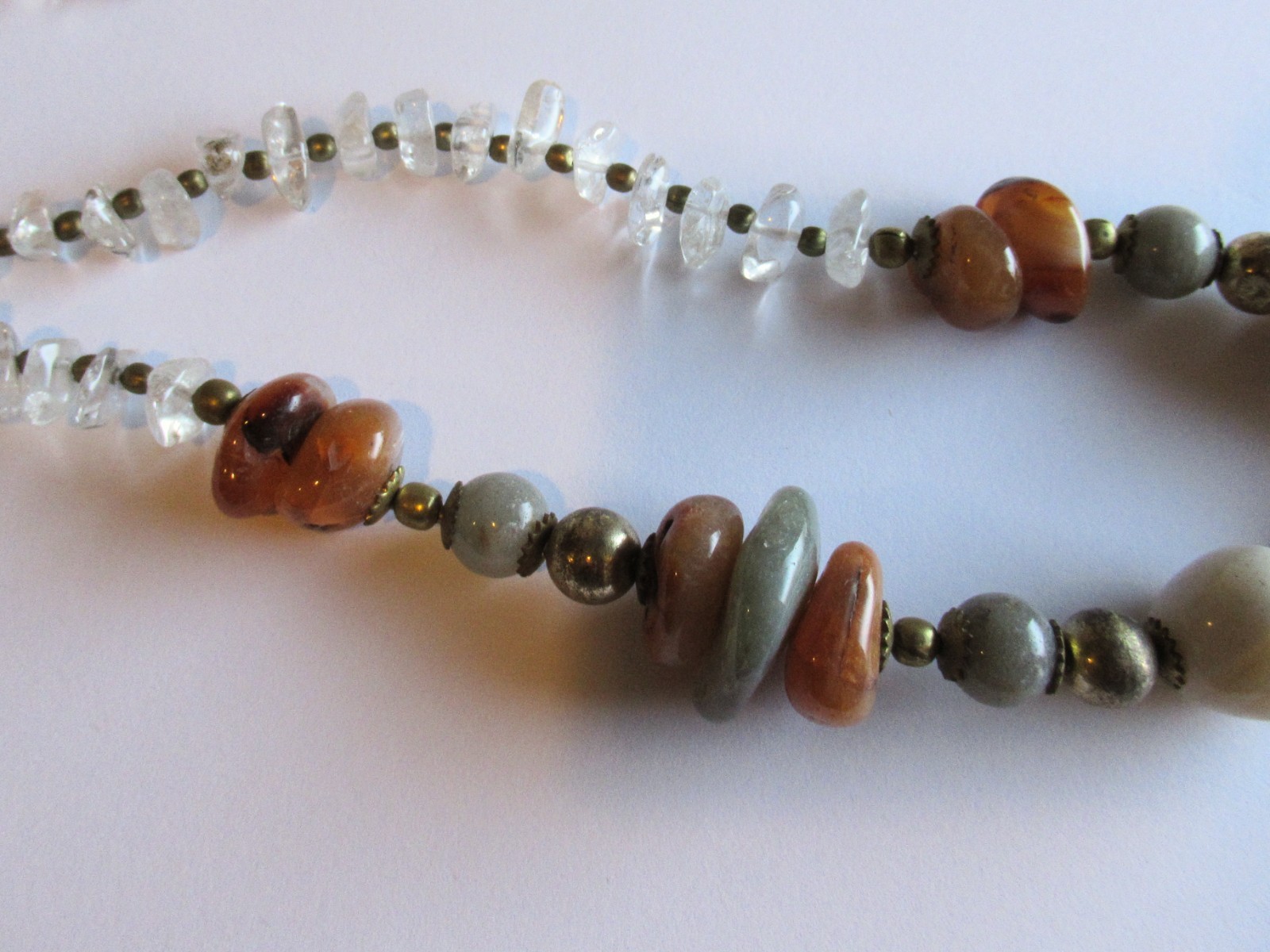 Art Deco 40’s Bohemian Ethnic Mexico Agate Quartz jasper Carnelian Necklace