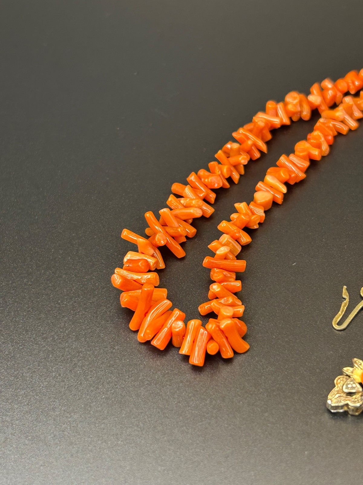 Vintage Branch Coral Necklace 21.5” Gilt 835 Silver Filigree Pendant & Clasp