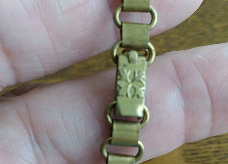 Antique Brass Bookchain Necklace 16 Inches Wide Flower Embossed Clasp