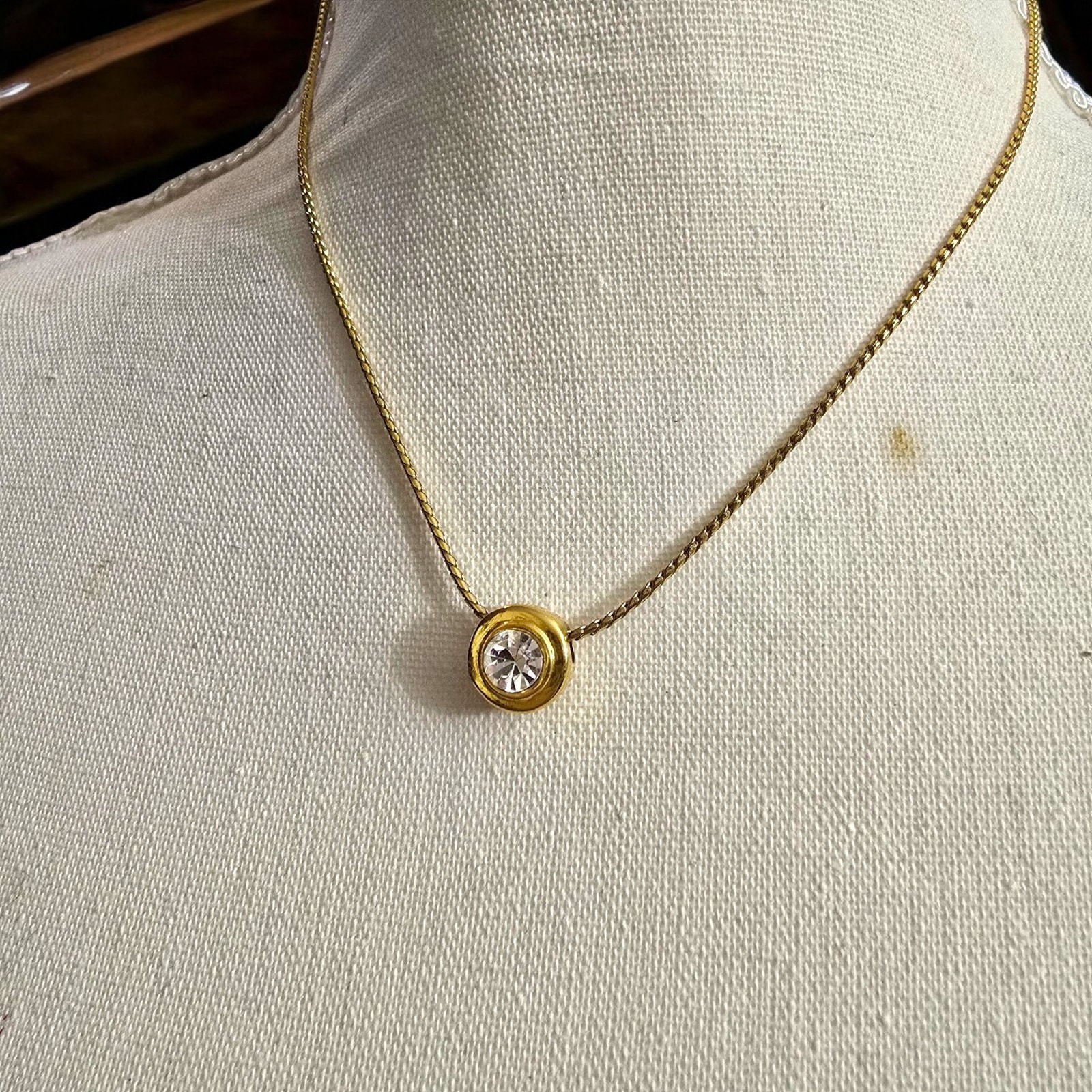 Minimalist Pendant Necklace Round Faceted Clear Crystal Rope Chain 16″ L SKU2238