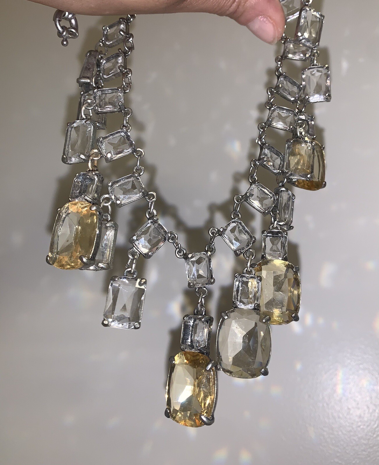 Vintage Cascading Chandelier Paste Dangle Couture Festoon Bib Dripping Necklace