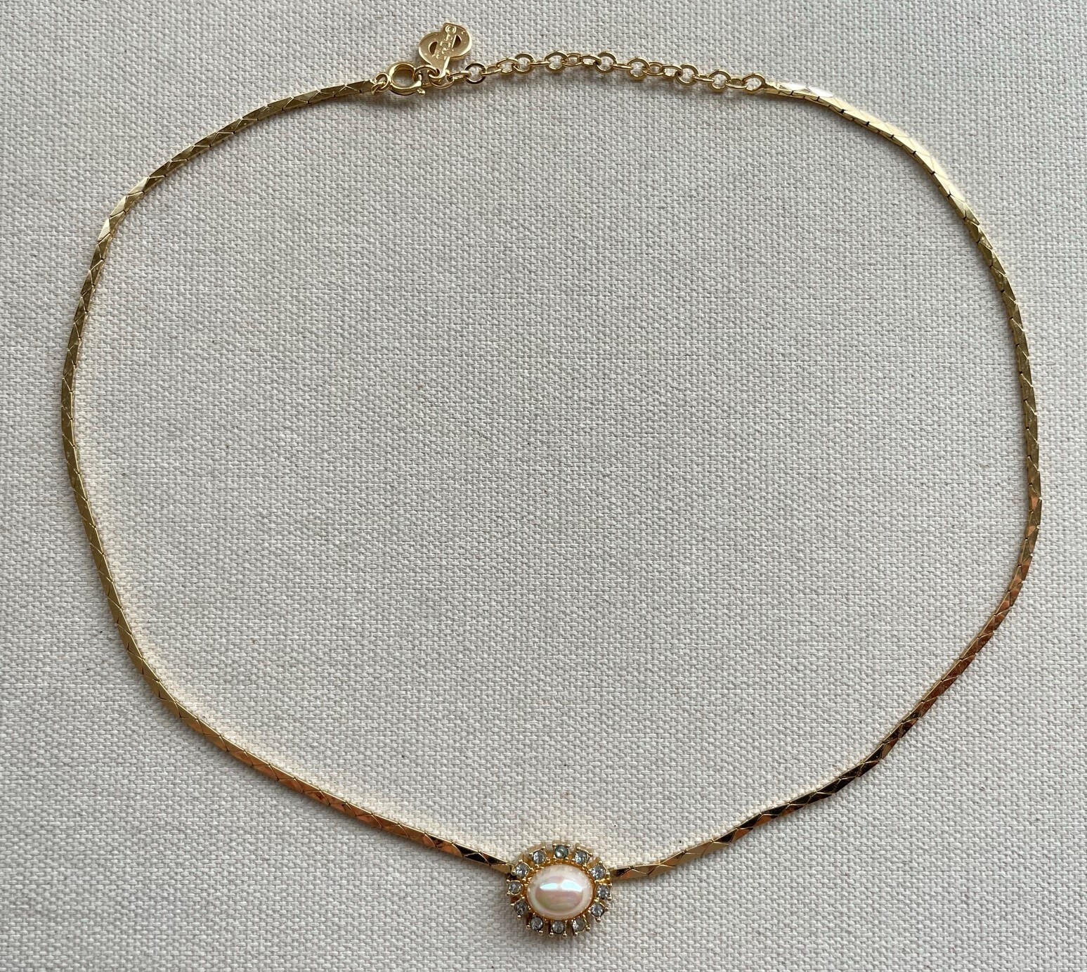 Christian Dior Demi-Parure Pearl Crystal Earring Necklace Set 15-17″