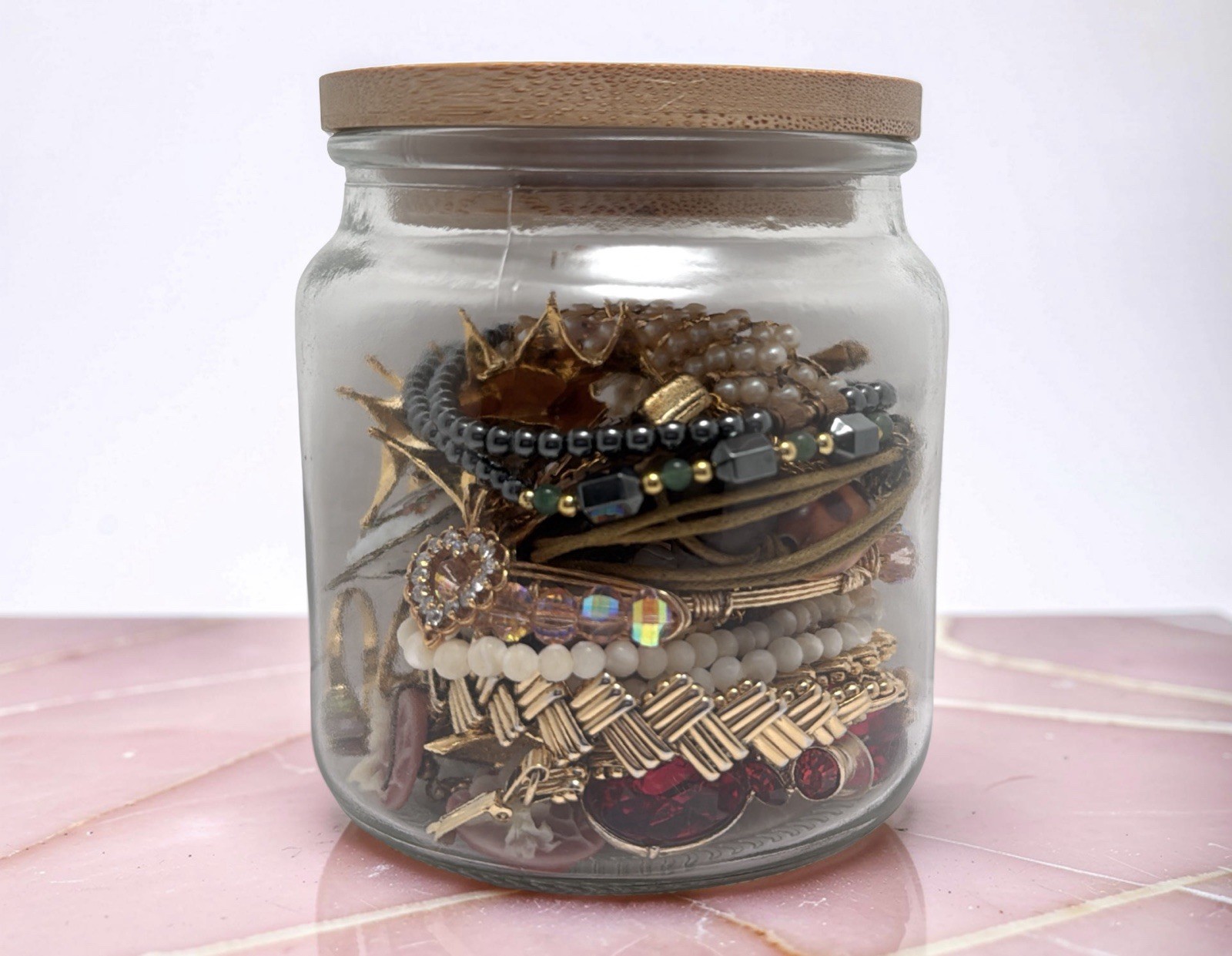 Mystery 27 pieces Jewelry Jar Vintage -Modern Gold Costume Napier Monet Avon