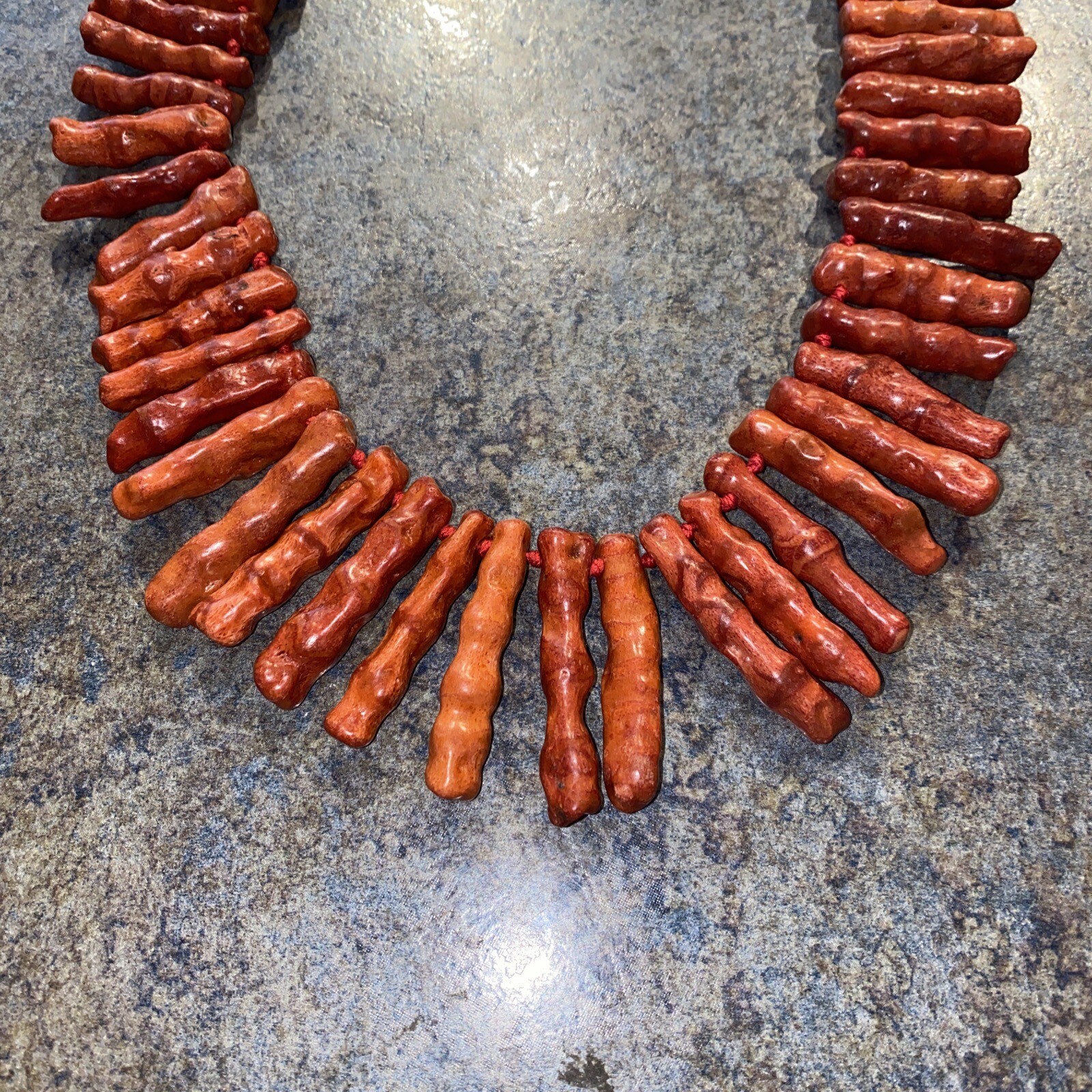 GENUINE RED ORANGE BRANCH CORAL NECKLACE STERLING KNOTTED VINTAGE CORAL 20”
